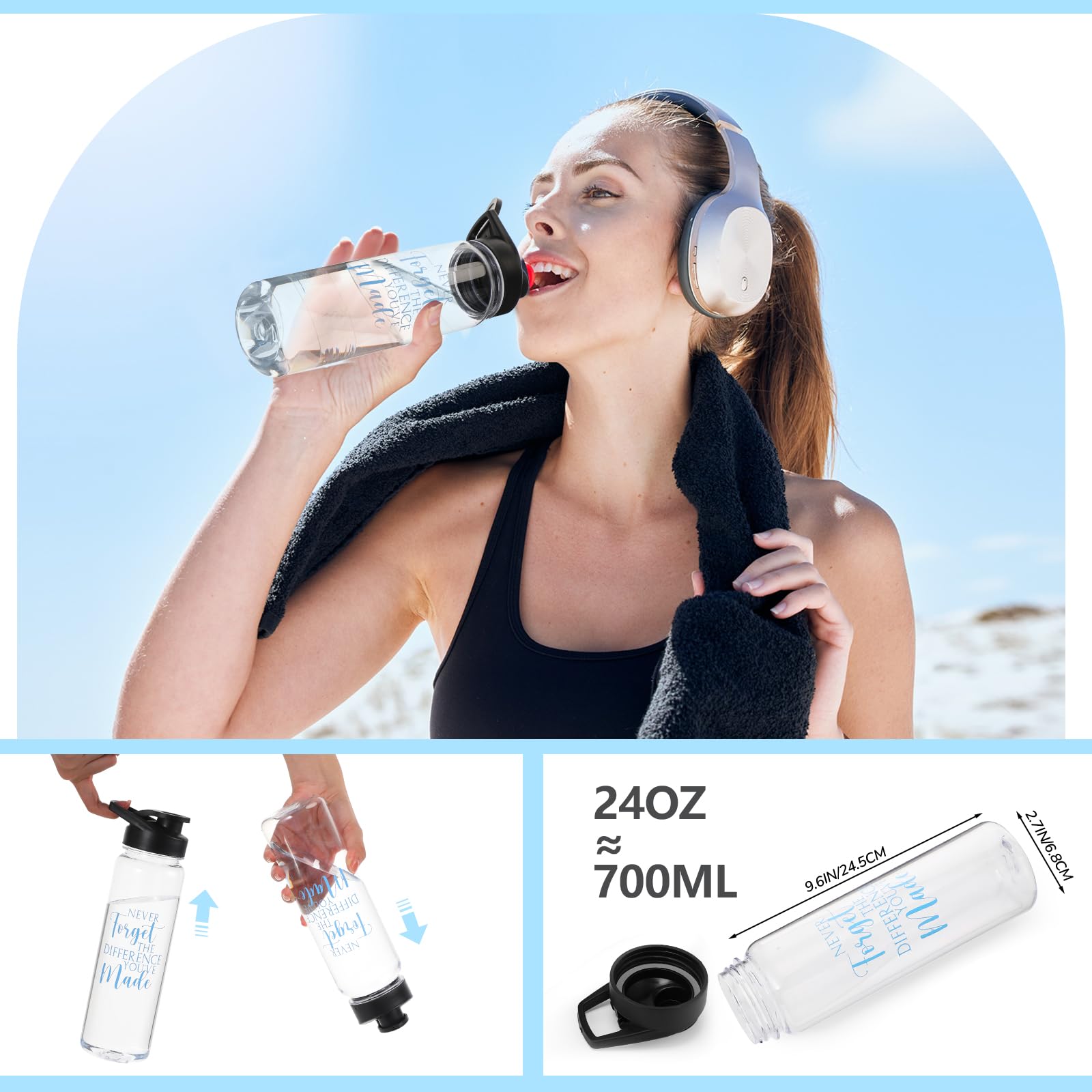 Inbagi Kunststoff-Wasserflaschen für Lehrer, Geschenk für Mitarbeiter, 680 ml, auslaufsicher, Sport-Wasserflaschen für Krankenschwestern, Kollegen, Team, Büroangestellte, 12 Stück