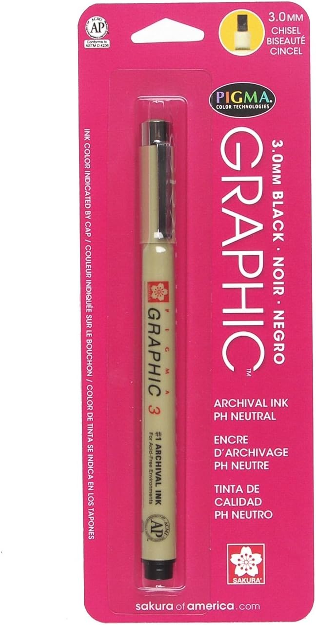 Sakura 38381 Pigma Blister Card Graphic Ink 3 Pen 3-mm, Black