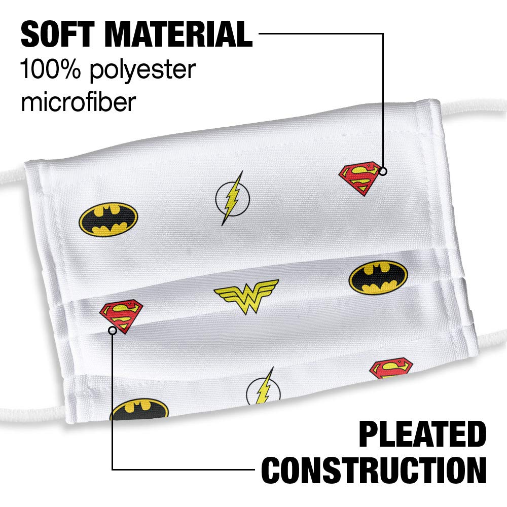 Popfunk Justice League Kids Small Logo Pattern 1-Ply Reusable Face Mask Covering with Adjustable Nose Wire