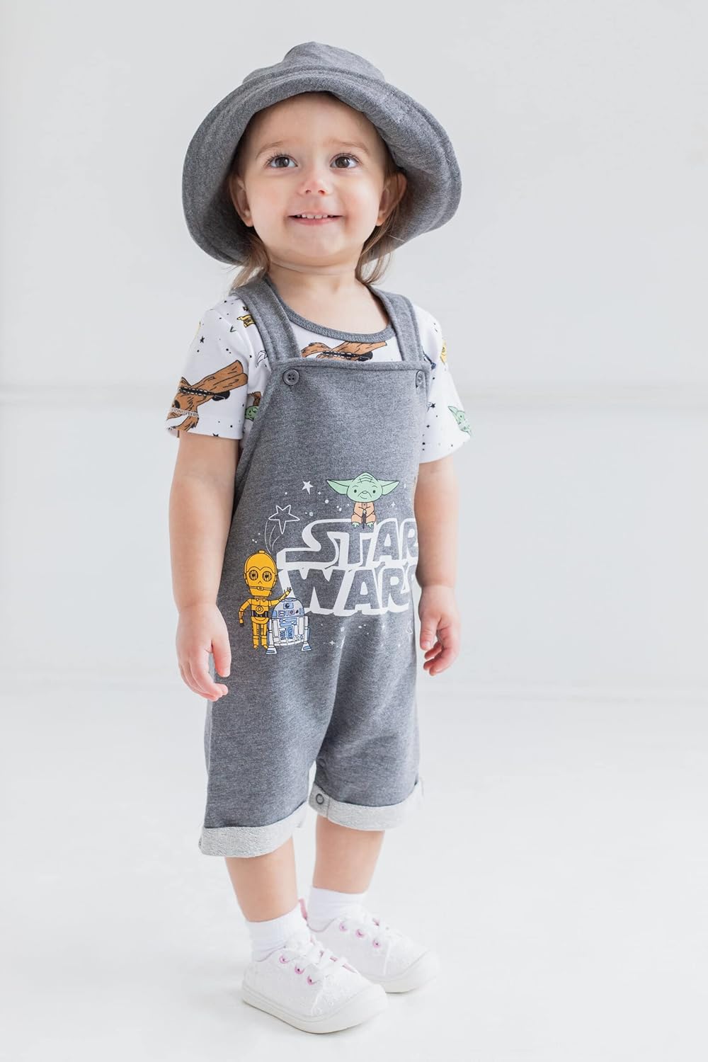 WAHALAA] Chewbacca R2-D2 Yoda Baby French Terry Short Overalls T