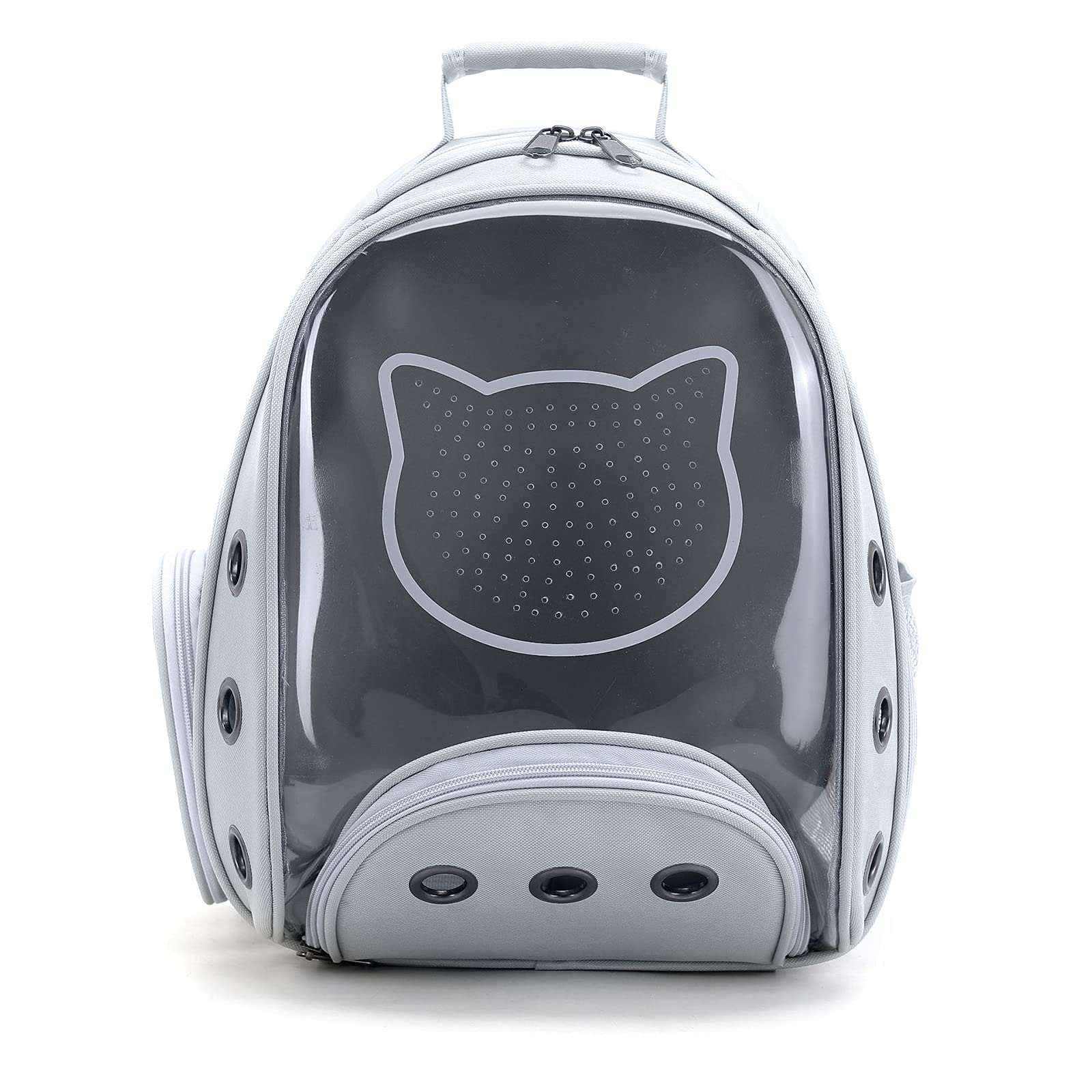 PETCUTE Katzenrucksack für Katzen und Kleine Hunde,Atmungsaktive Hunderucksack mit Abnehmbarer Matte,Katzen Rucksack bis 6kg,Faltbare Haustier Rucksack mit Transparentes Fenster,für Reisen Hellgrau