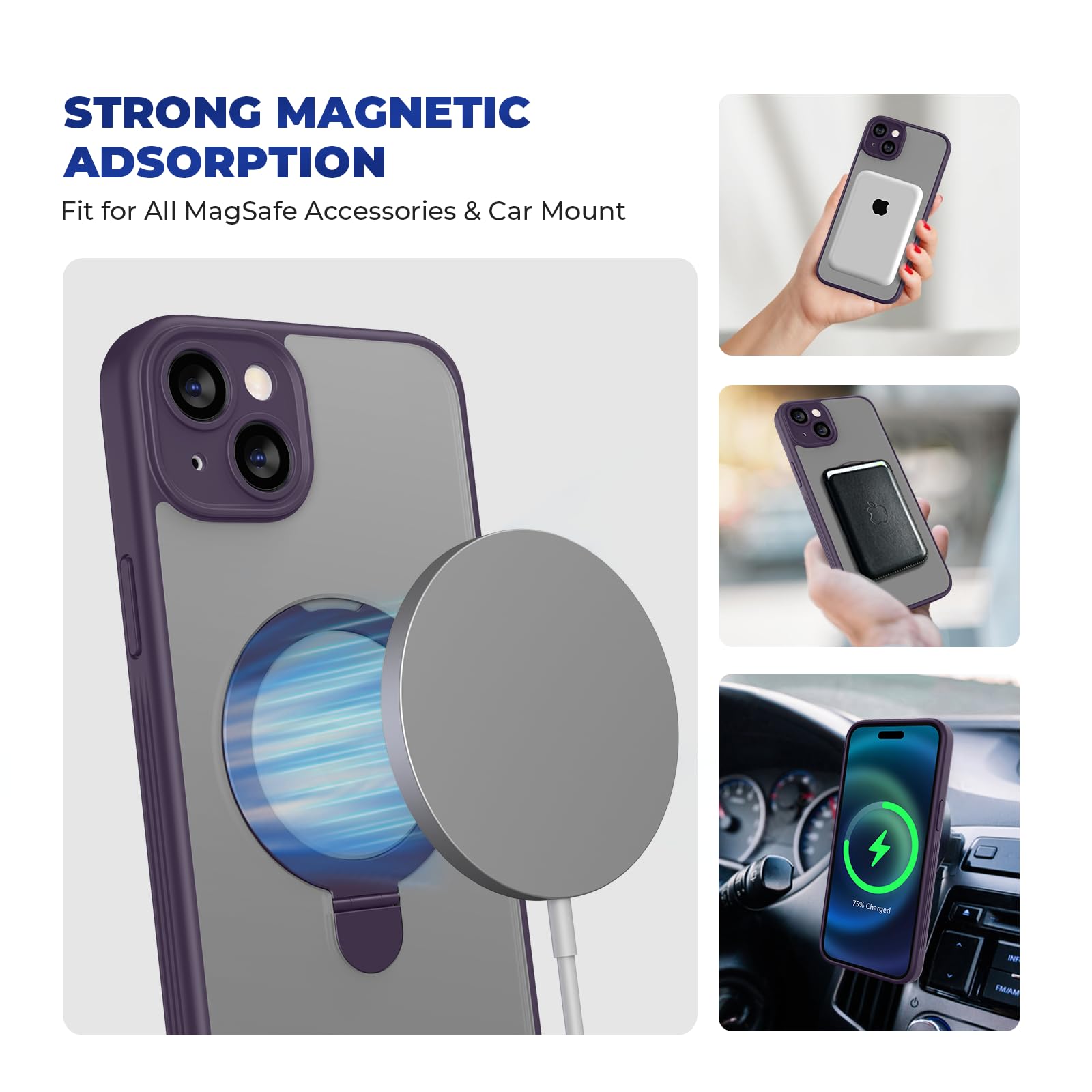 TECH CIRCLE Magnetic For IPhone 11 Case With Invisible Stand Compatible Magsafe Full Camera Lens Protector Military Drop Protection Translucent Slim 11 Gray