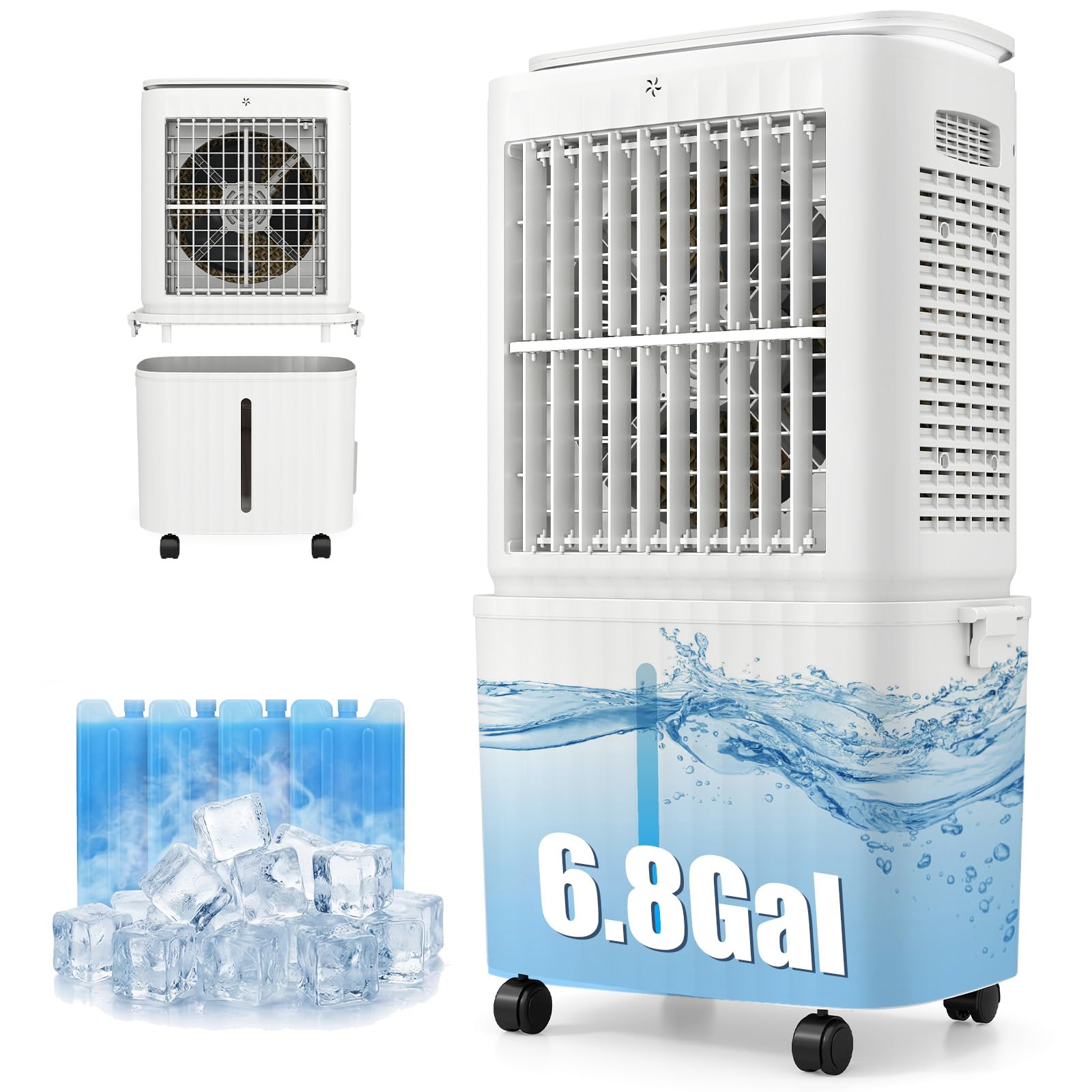 Photo 1 of Auertech 6.8 Gal Swamp Cooler, 2500CFM Evaporative Air Cooler with Light & Detachable Tank, Portable Cooling Fan, 4-IN-1 AC Unit, Windowless Air Conditioners for Bedroom Apartment Garage