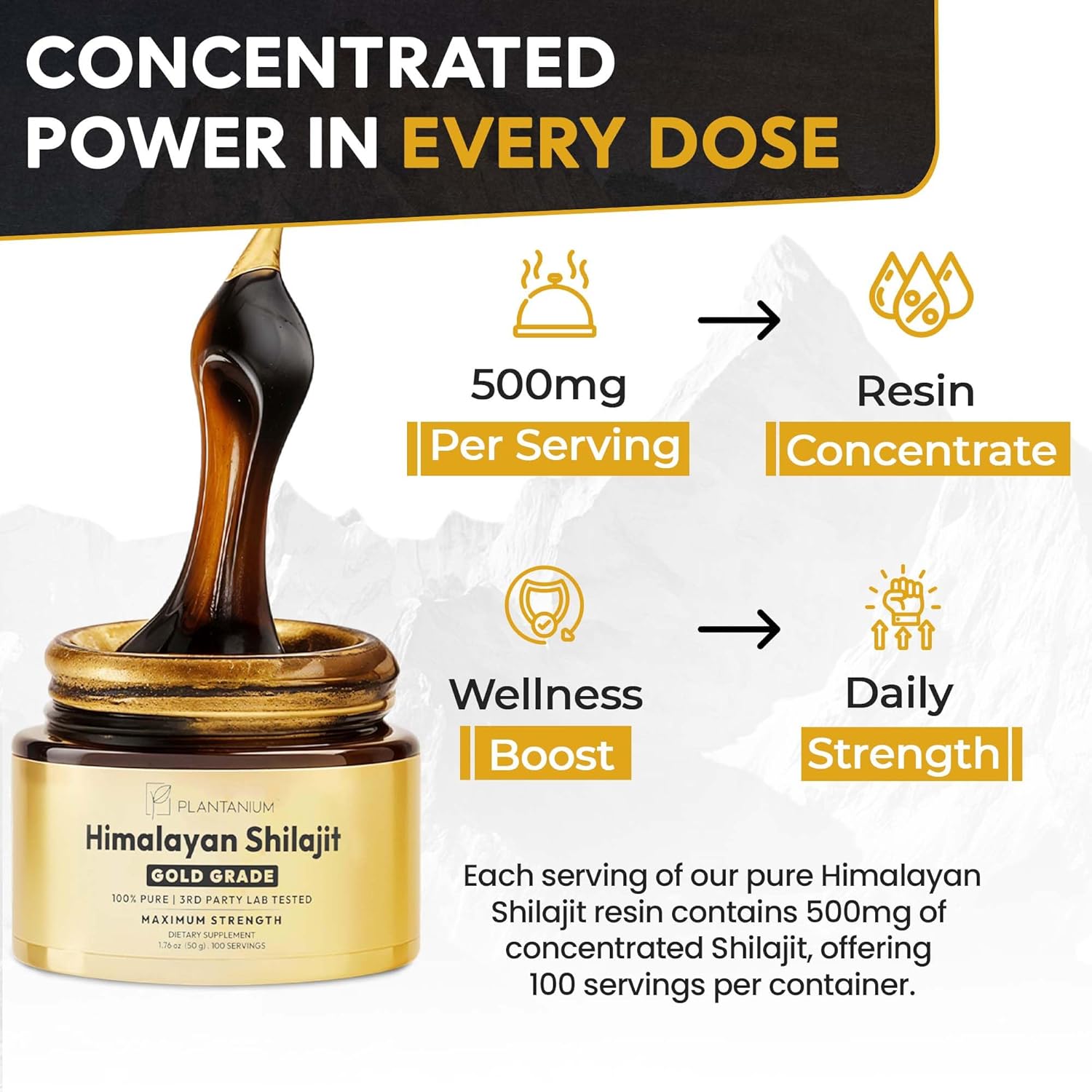 Gold Grade Premium Himalayan Shilajit Resin 50g, 100 Servings, 85+ Trace Minerals, 78%+ Fulvic Acid. Energy, Vitality & Immune Support. with Lab Tested Purity