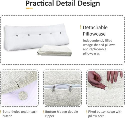 Miniatura 3 de Almohadas de cuña para cabecero, almohada de lectura, almohadas de respaldo para sentarse en la cama, cojín triangular grande, cojín de algodón y