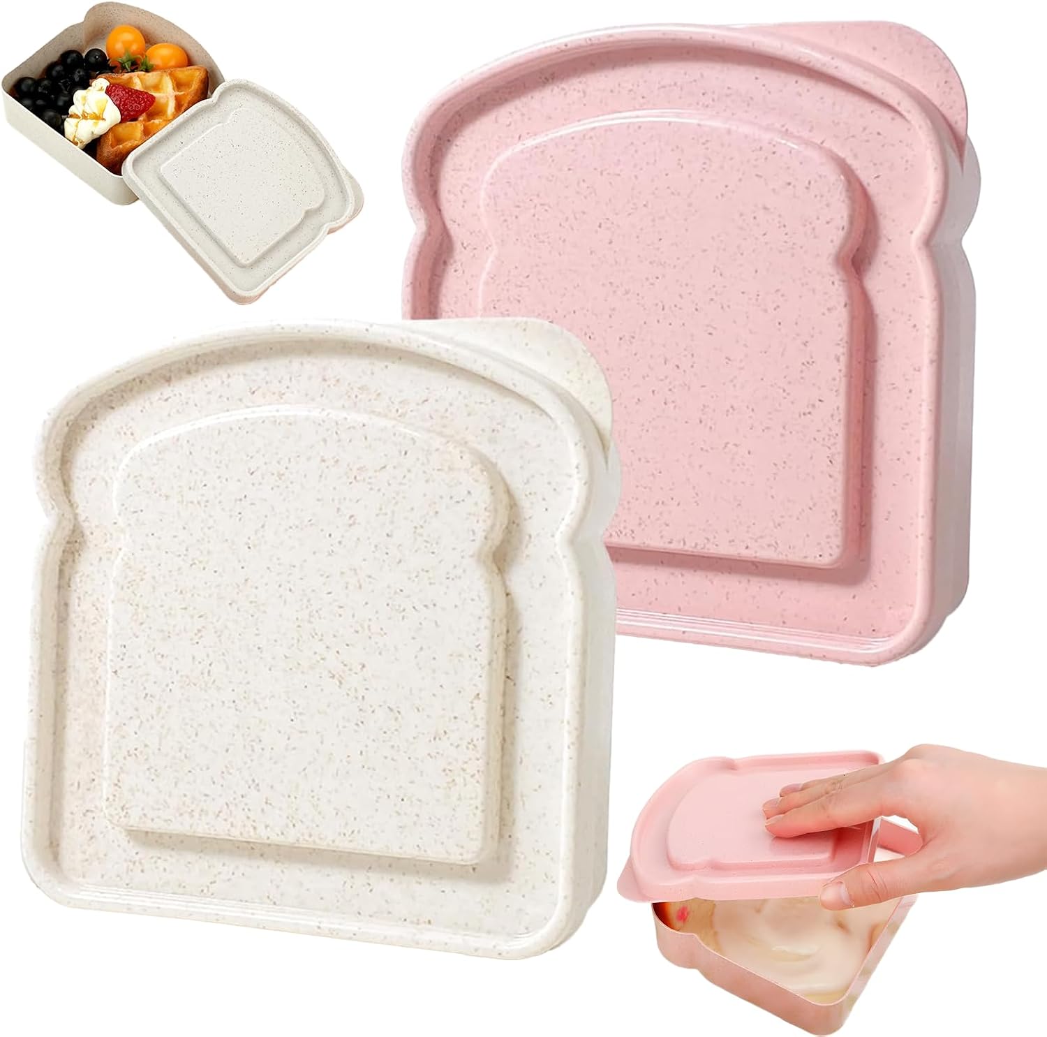 2 Pcs Sandwich Containers,Reusable Plastic Food Storage Sandwich Box