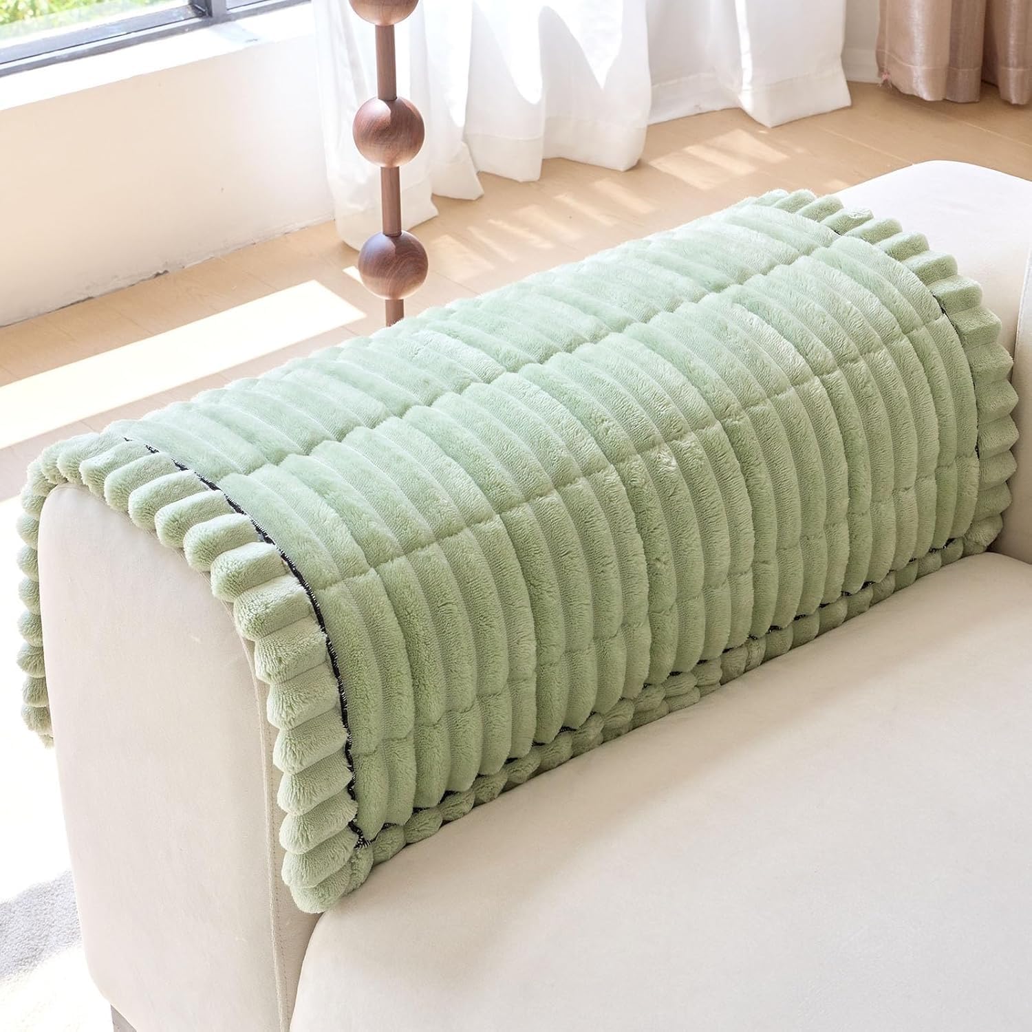 Set of 2 Faux Fur Couch Arm Cover Back Covers, Non-Slip Chair Arm Covers, Soft Fuzzy Arm Rest Cover for Sofa, Armchair Slipcovers Couch Protector for Dogs Cats(Green,28x28 inch(Pack of 2))