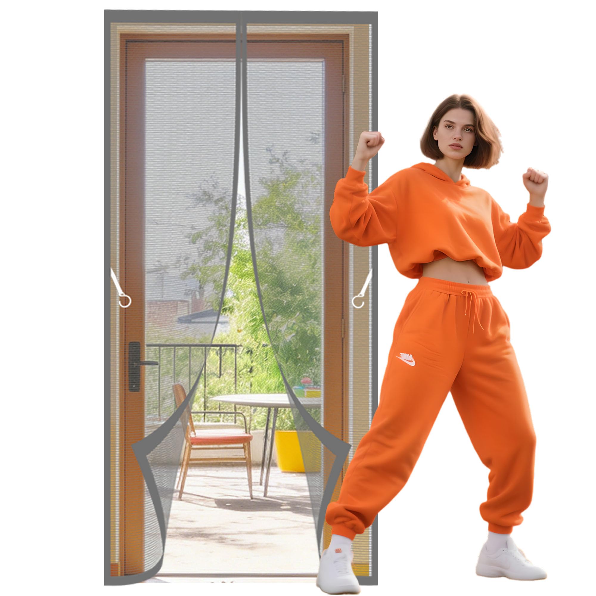 Fly Screens Doors 108 x 274 cm Self Sealing Fly Nets for Doors Keep Bugs Out Lets Fresh Air in for Living Room, Bedroom, Patio, Grey