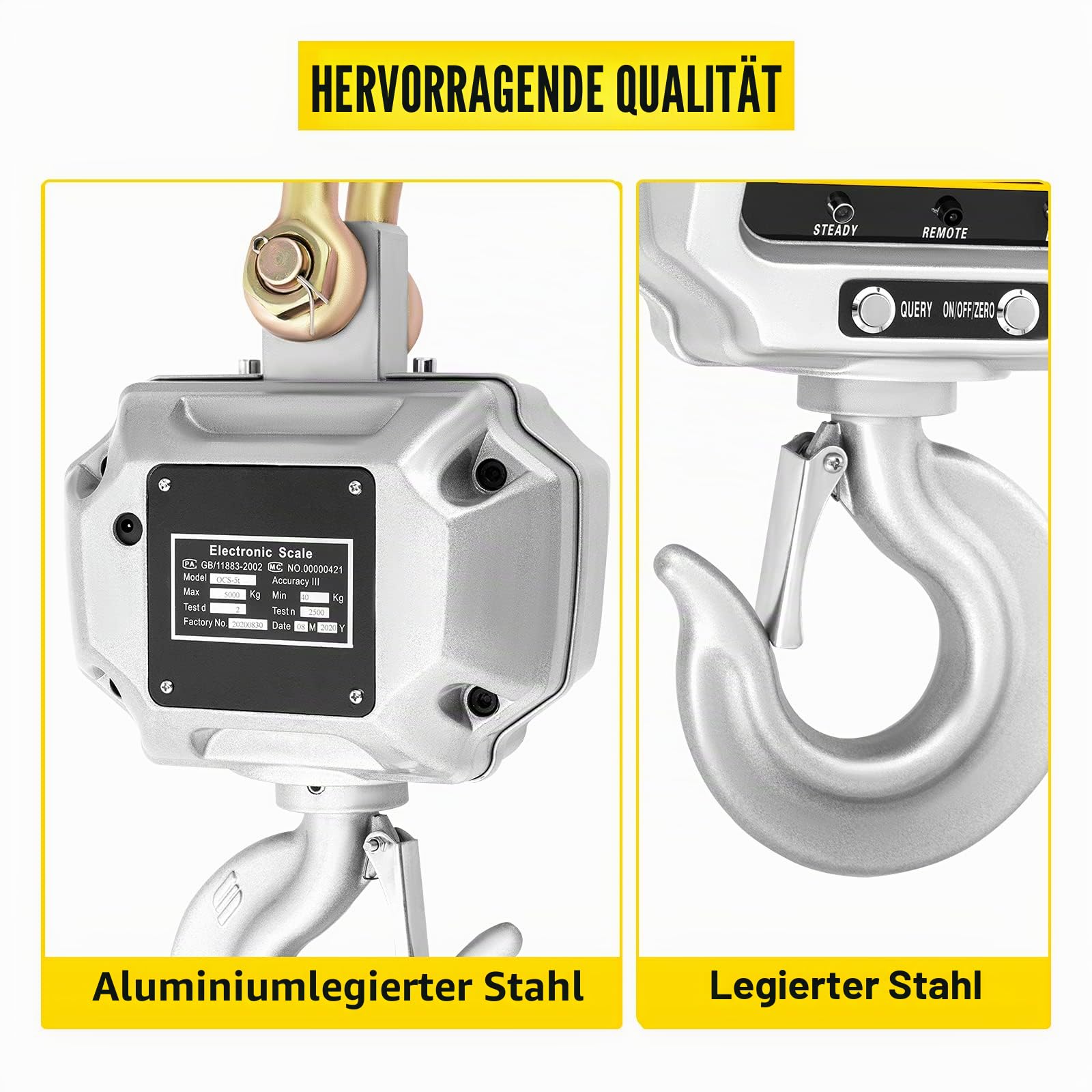 BananaB OCS-T-5T Kranwaage 5 t /5000kg Industriewaage Digital Hängewaage Crane Scale LCD Bildschirm Hanging Weighing Scale