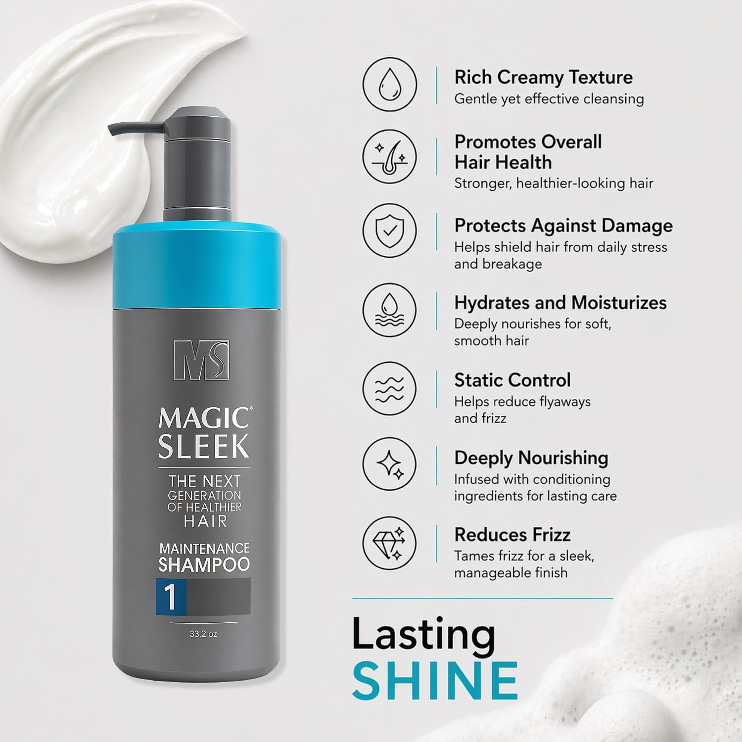 MagicSleek Hydrating Shampoo | Moisturizing & Cleansing | Color-Safe | All Hair Types | Coconut Oil | Frizz Control | Sulfate & Paraben Free | For Dry Scalp | Daily Routine | 33.2 oz image 4