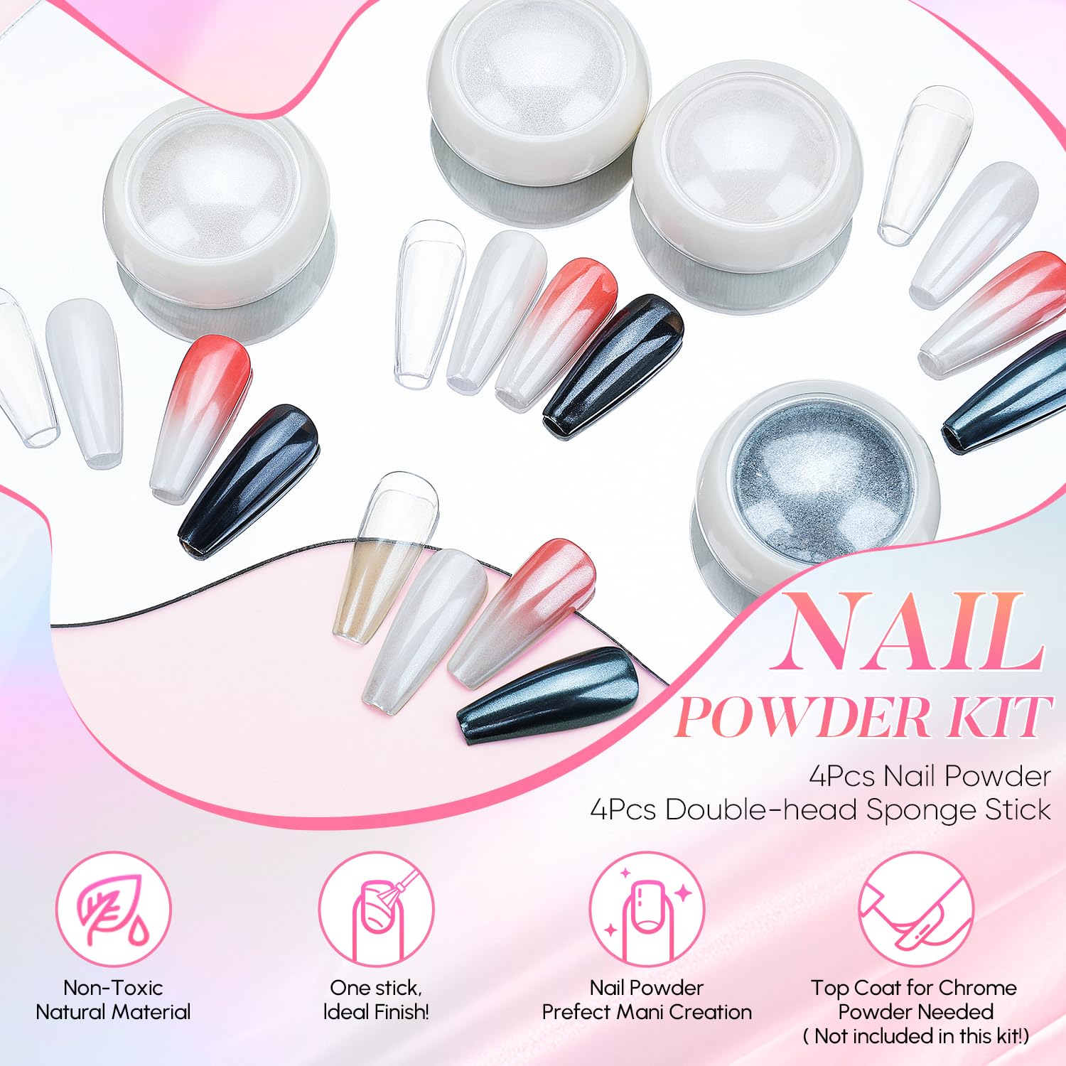 AIMEILI Pearl Chrome Nail Powder 4 Colors Aurora Metallic Holographic Mirror Effect Nail Art Pigment Iridescent Shell Glitter Nail Art Manicure Kit - Image 3