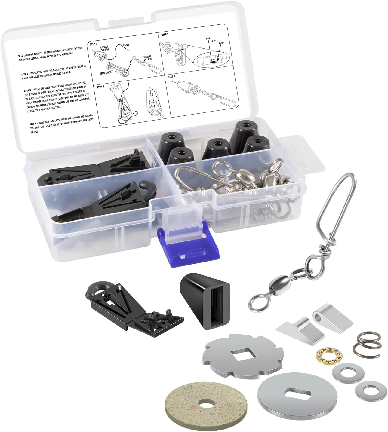 Downrigger Kit with Rebuild & Terminator Sets, All-in-One Maintenance for Cannon Manual Downriggers + 6 Tool-Free Line Terminators for Cannon, Scotty & More