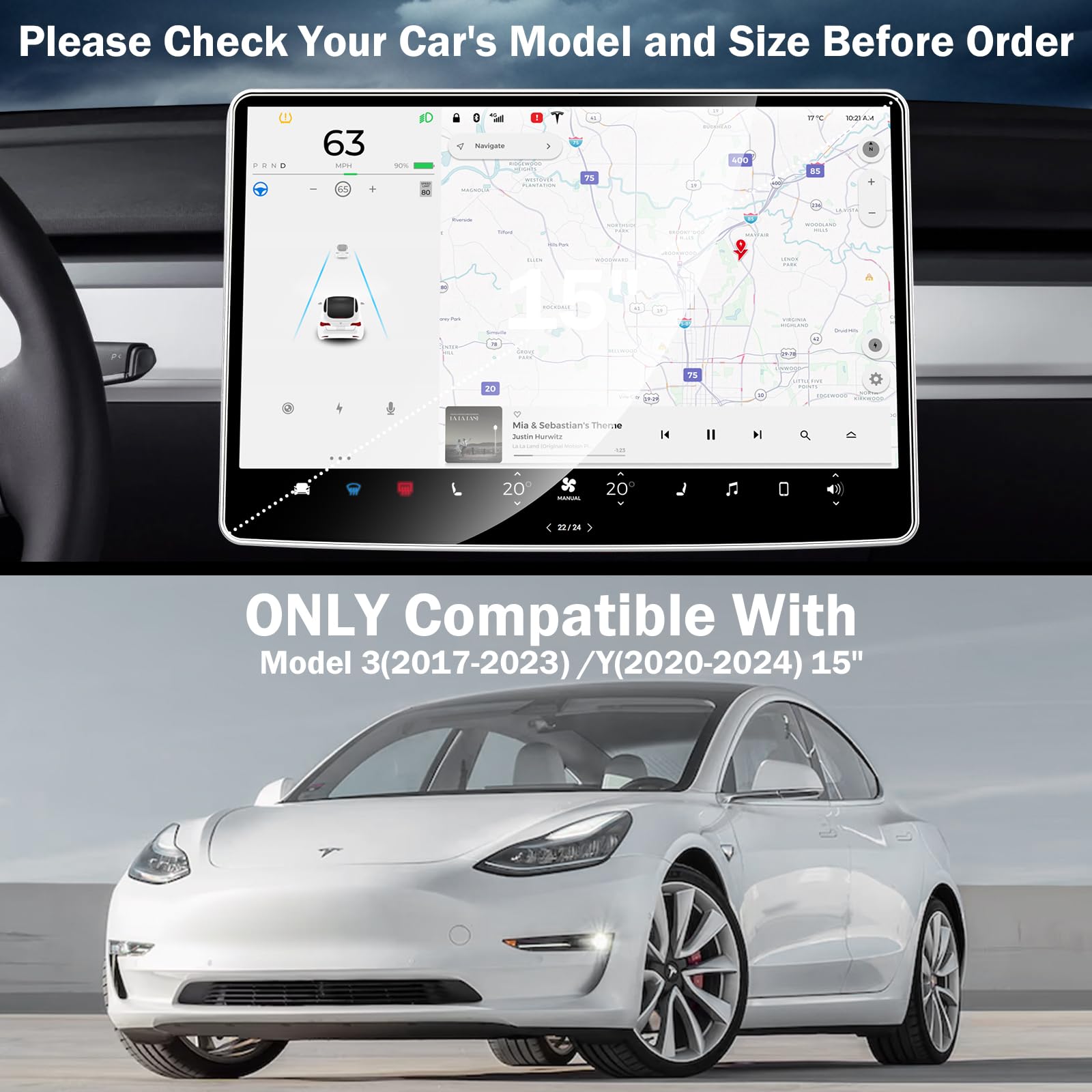 Joogee Tempered Glass Screen Protector Compatible with Tesla Model 3(2017-2023) /Y(2020-2024), 2Pack 14 Inch Dashboard Touchscreen Protector 9H Hardness, Anti-Glare, Anti-Fingerprint Films
