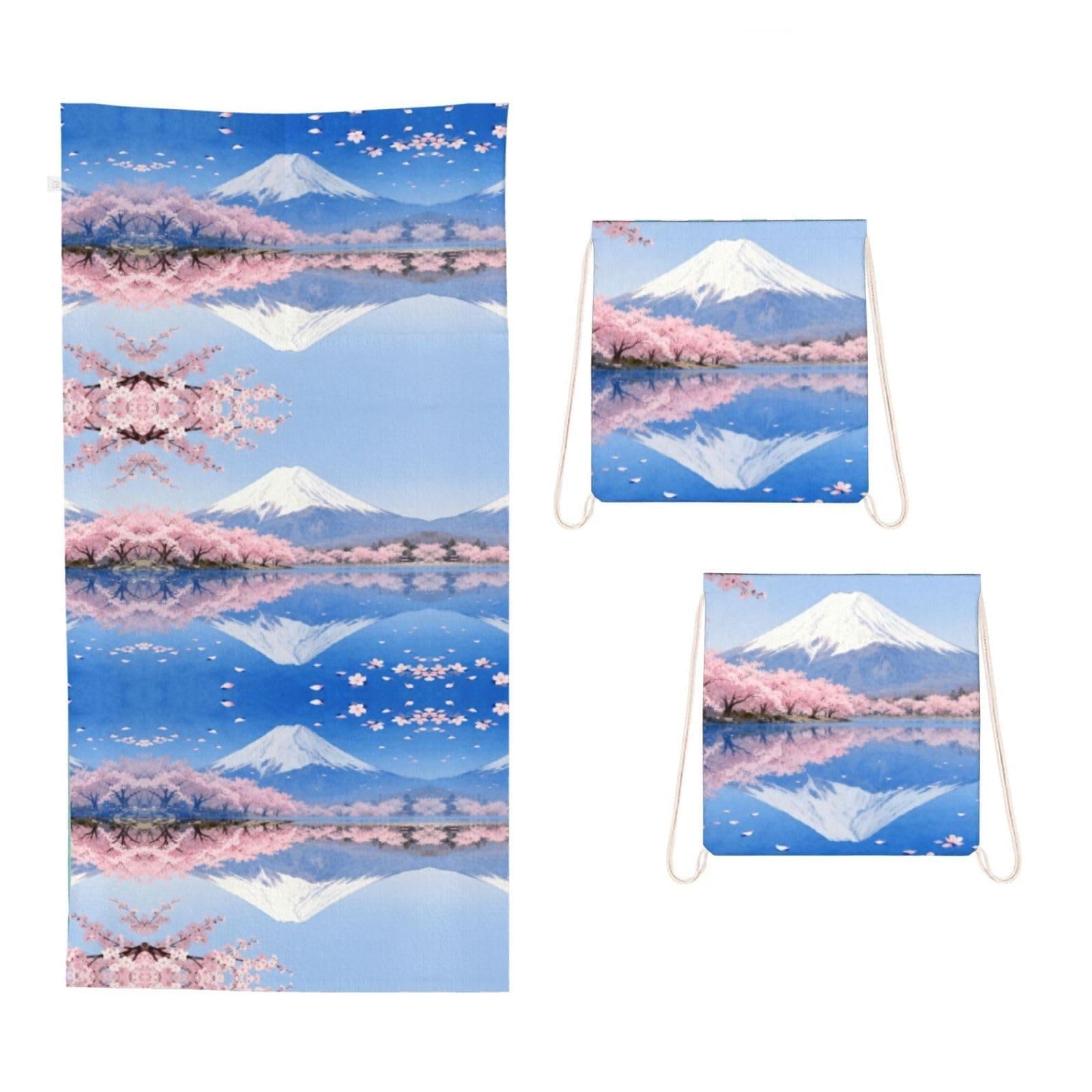 CNTDBU Mount Fuji 2 in 1 Packable Towel Bag-Large Beach Towel with Stuff Sack, Super Absorbent Microfiber Travel Towel for Pool