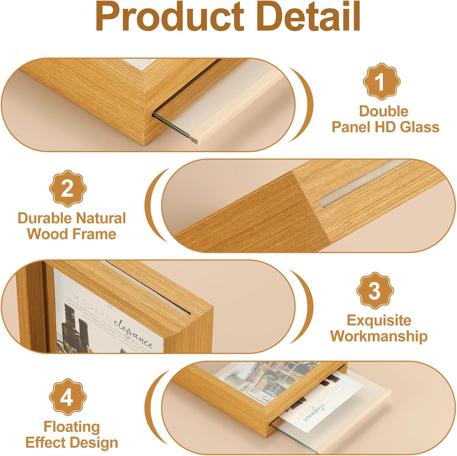 uxcell Wooden Pressed Flower Frame Handmade, 8x8 Inch Square Floating Picture Frame Double Glass Frame for Pressed Flowers Artwork Photo Frame Tabletop Display, Natural Wood