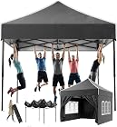 Foto di Devoko Gazebo 3 x 3 impermeabile, stabile, resistente all'inverno, altezza regolabile, gazebo pieghevole con 4 pareti laterali, protezione UV 50 +, per giardino, cortile, campeggio, gazebo nero