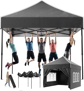 Devoko Gazebo 3 x 3 impermeabile, stabile, resistente all'inverno, altezza regolabile, gazebo pieghevole con 4 pareti laterali, protezione UV 50 +, per giardino, cortile, campeggio, gazebo nero