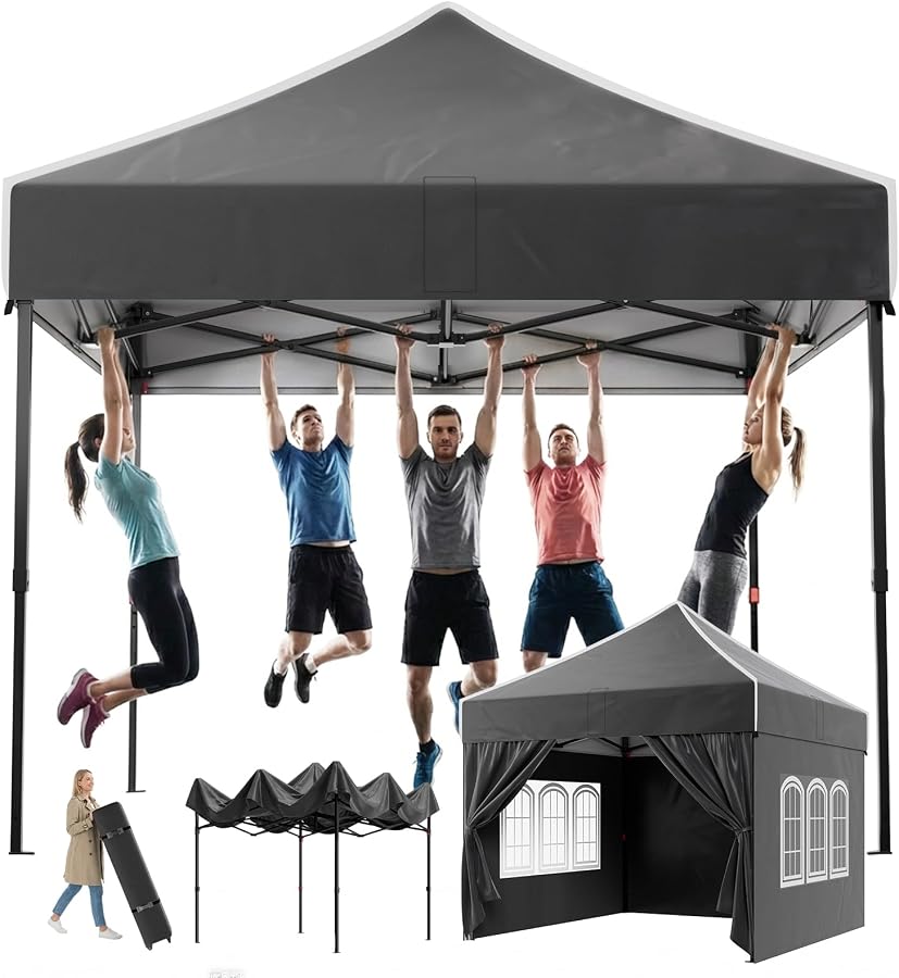 Devoko Gazebo 3 x 3 impermeabile, stabile, resistente all'inverno, altezza regolabile, gazebo pieghevole con 4 pareti laterali, protezione UV 50 +, per giardino, cortile, campeggio, gazebo nero — foto principale