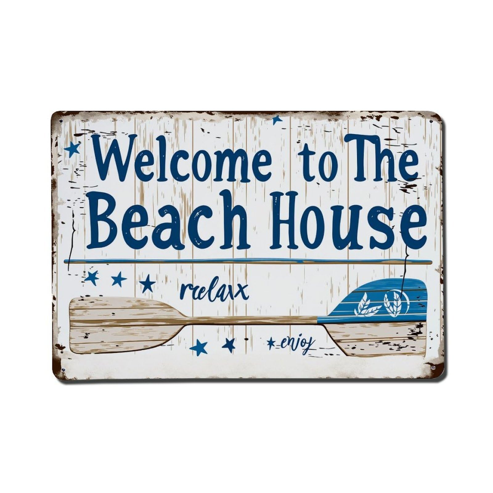 Welcome To The Beach House Vintage Tin Sign Retro Metal Wall Decor Metal Poster, Home Bar Garage Farmhouse Cafe Wall Art Decoration 8x12Inches
