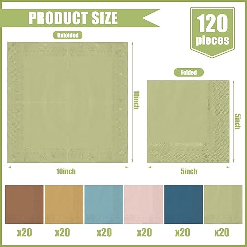 Miniatura 2 de Servilletas de cóctel multicolor, 120 unidades, color bohemio, servilletas de papel desechables de color neutro, 2 capas para recuerdos de fiesta,