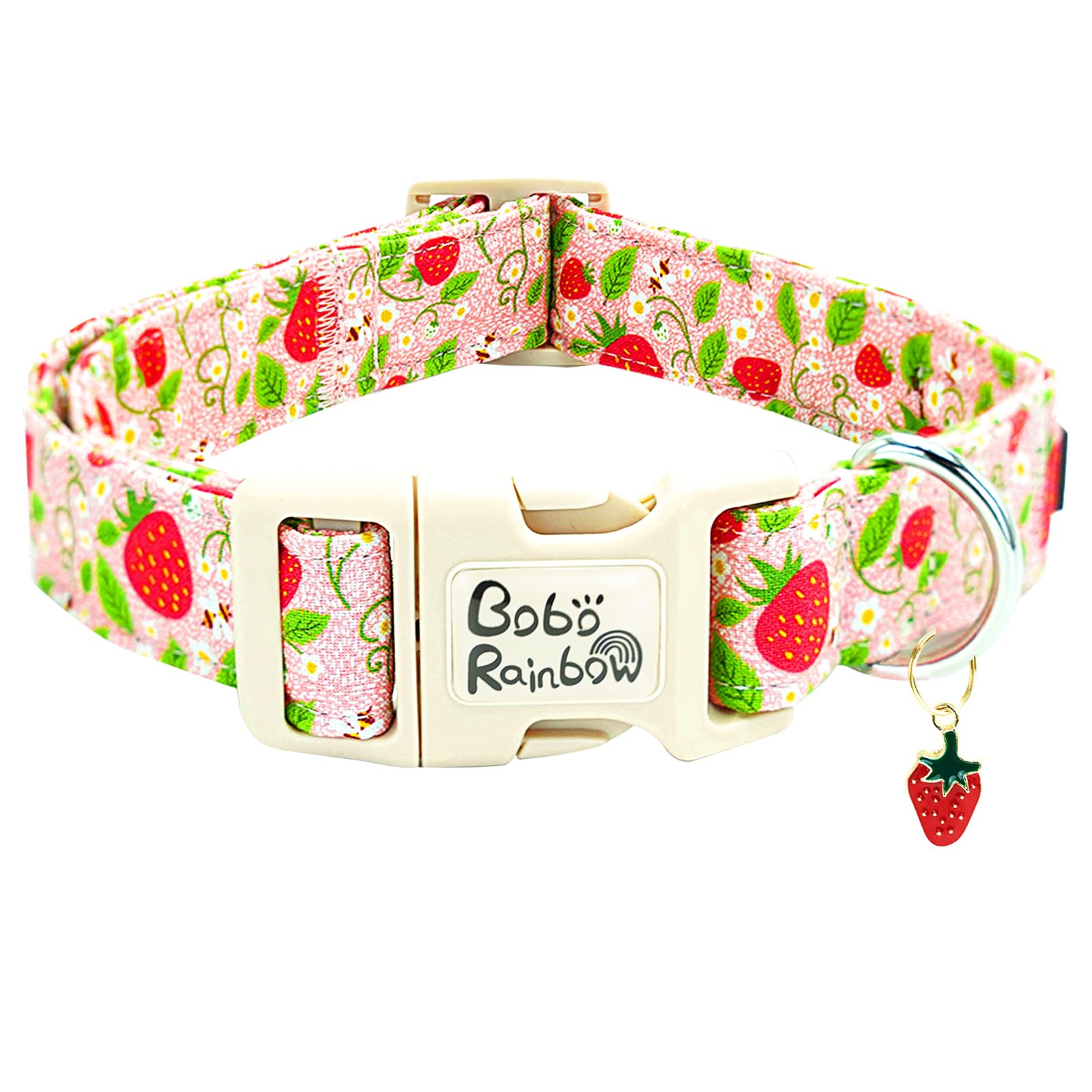 Bobo Rainbow Dog Collar-Cute Strawberry Adjustable Pet Collars Soft Comfortable Spring Puppy Collar Pink Cotton Dog Collars Necklace Gift for Large