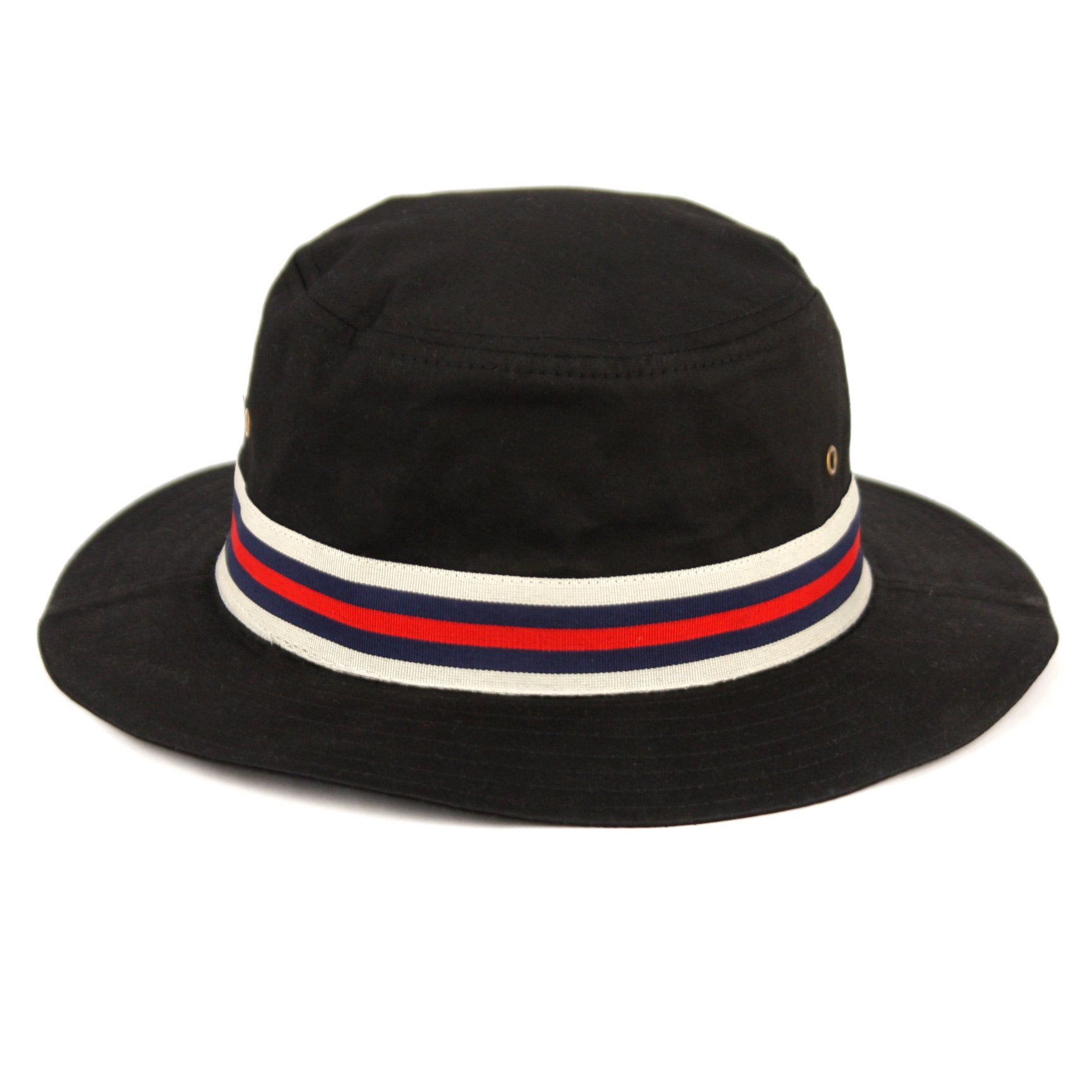 ANGELA & WILLIAM Men's British Tan and Black Bucket Hat with Blue red Band (Black)