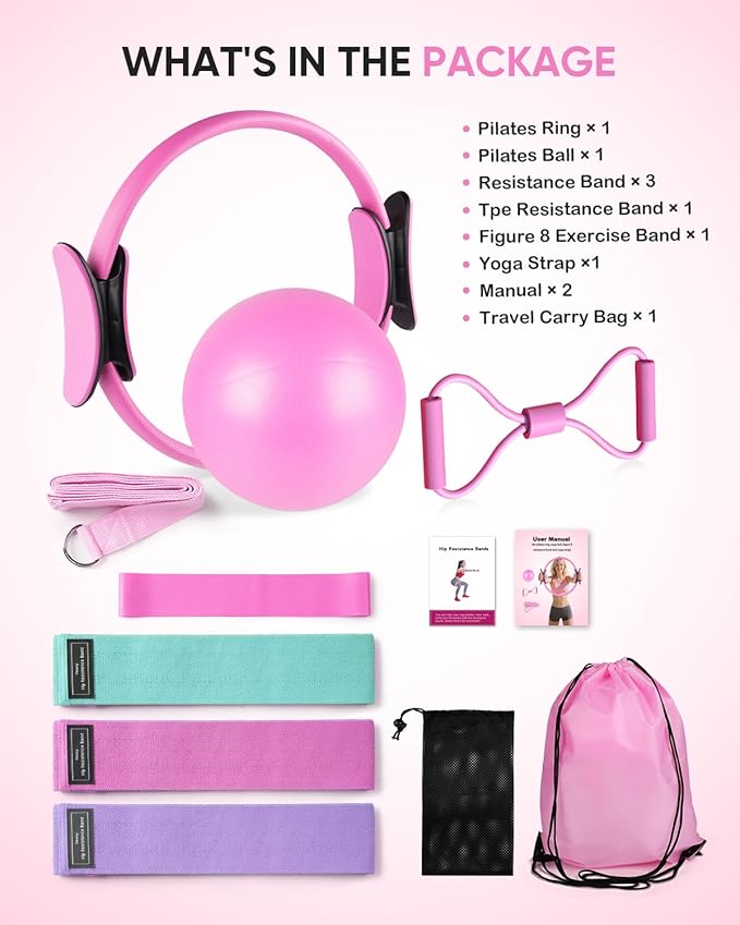 Kit de Pilates para el Hogar, Set de Equipo con Aro, Bandas y Pelota miniatura 7