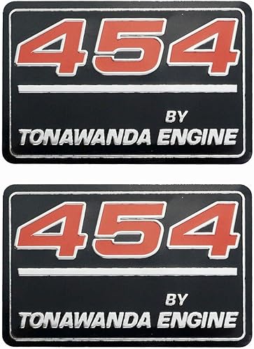 2 emblemas de motor 454 de Tonawanda - Tapa de válvula de metal para Camaro Impala, color negro y rojo 454