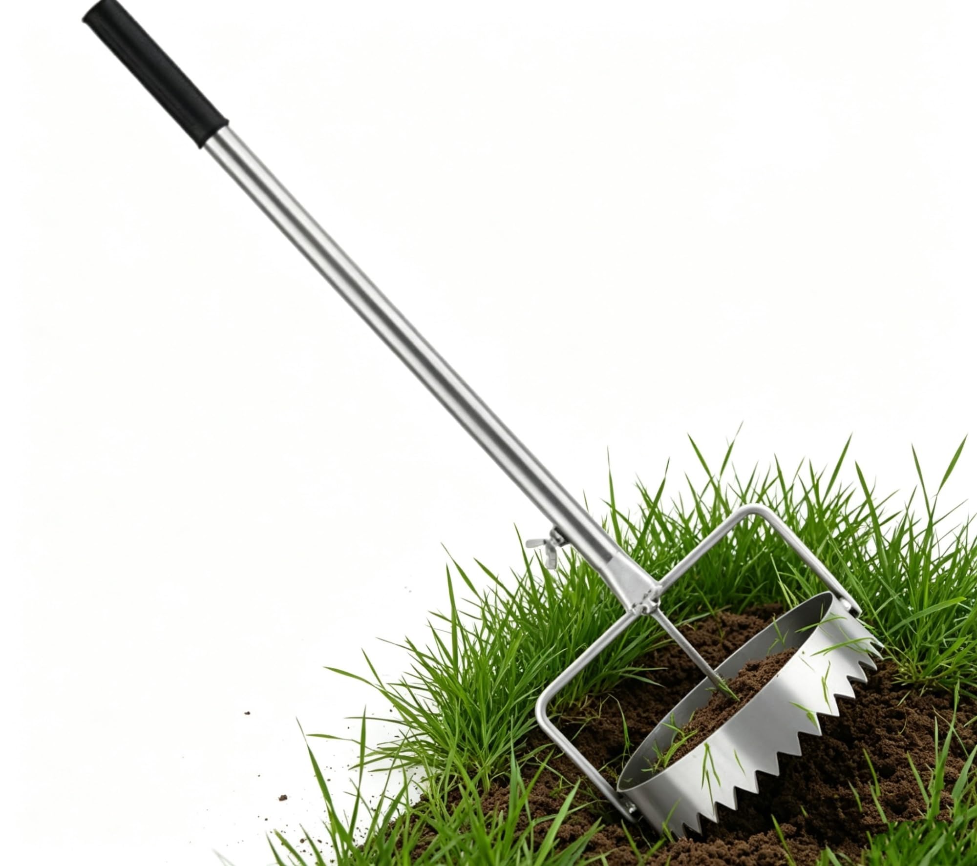 Uniwersalny przyrząd do usuwania darni, z folii mulczowej, regulowany i chowany uchwyt, do sadzenia w szklarni, pielęgnacji trawnika i prac ogrodowych (średnica 13,5 cm)