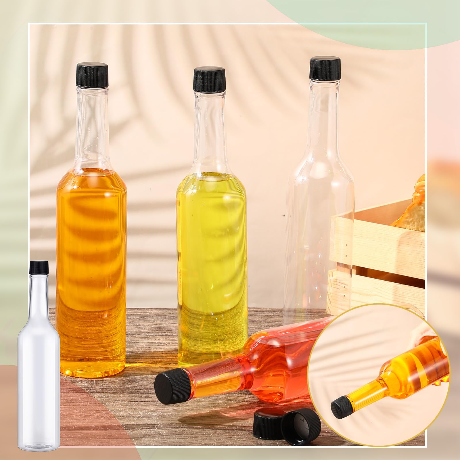 Tioncy 10 bottiglie di plastica vuote da 425,2 g, bottiglie di vino trasparenti con tappo a vite, riutilizzabili, per bevande, condimenti, fai da te, decorazioni per bottiglie