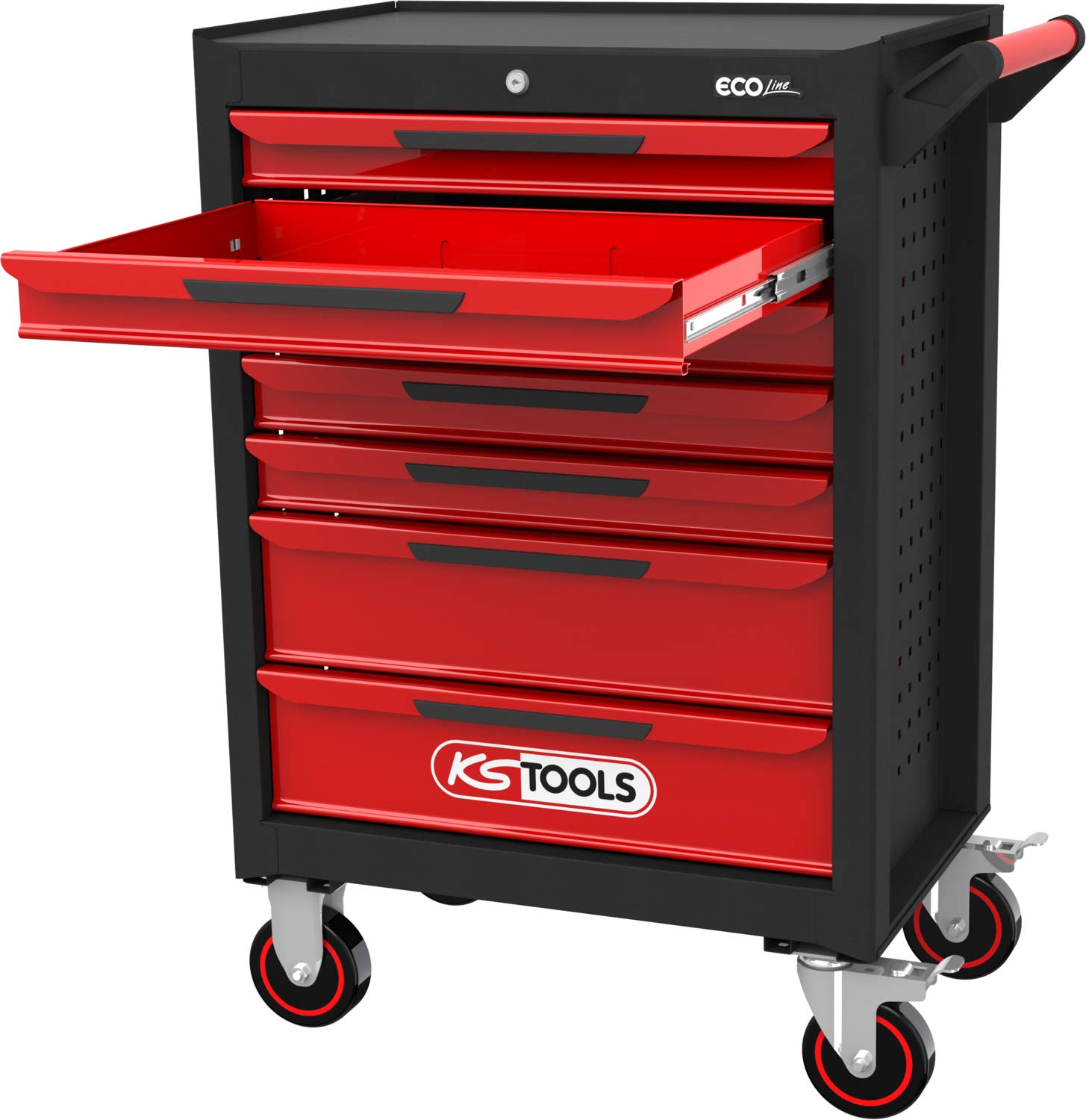 KS Tools 897.0007 Carro de taller ECOline NEGRO/ROJO con 7 cajones
