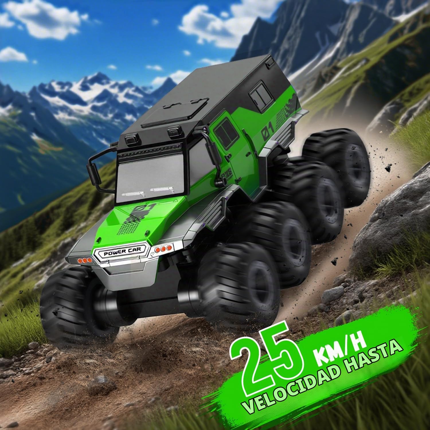 PAISHENKEJI Coche teledirigido Impermeable Coche de Juguete - Coches RC Anfibios 8WD Camión Todoterreno teledirigido Coches Drift Crawler de 2,4 GHz para niños, Regalo de cumpleaños o Navidad