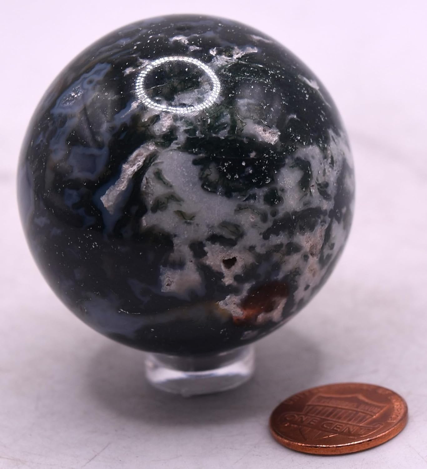 Pair 47mm Green Moss Agate Carved Spheres Polished Natural Chalcedony Gemstone Crystal Mineral Collectible Decor Specimen Balls - India + Stand (2PCs)