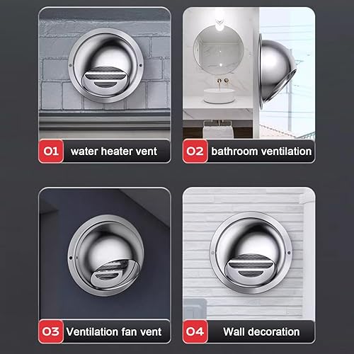 Miniatura 7 de Tapa de lluvia para chimenea de tubo de escape, tapa redonda de ventilación de aire, cubierta de chimenea de acero inoxidable 304, resistente a la