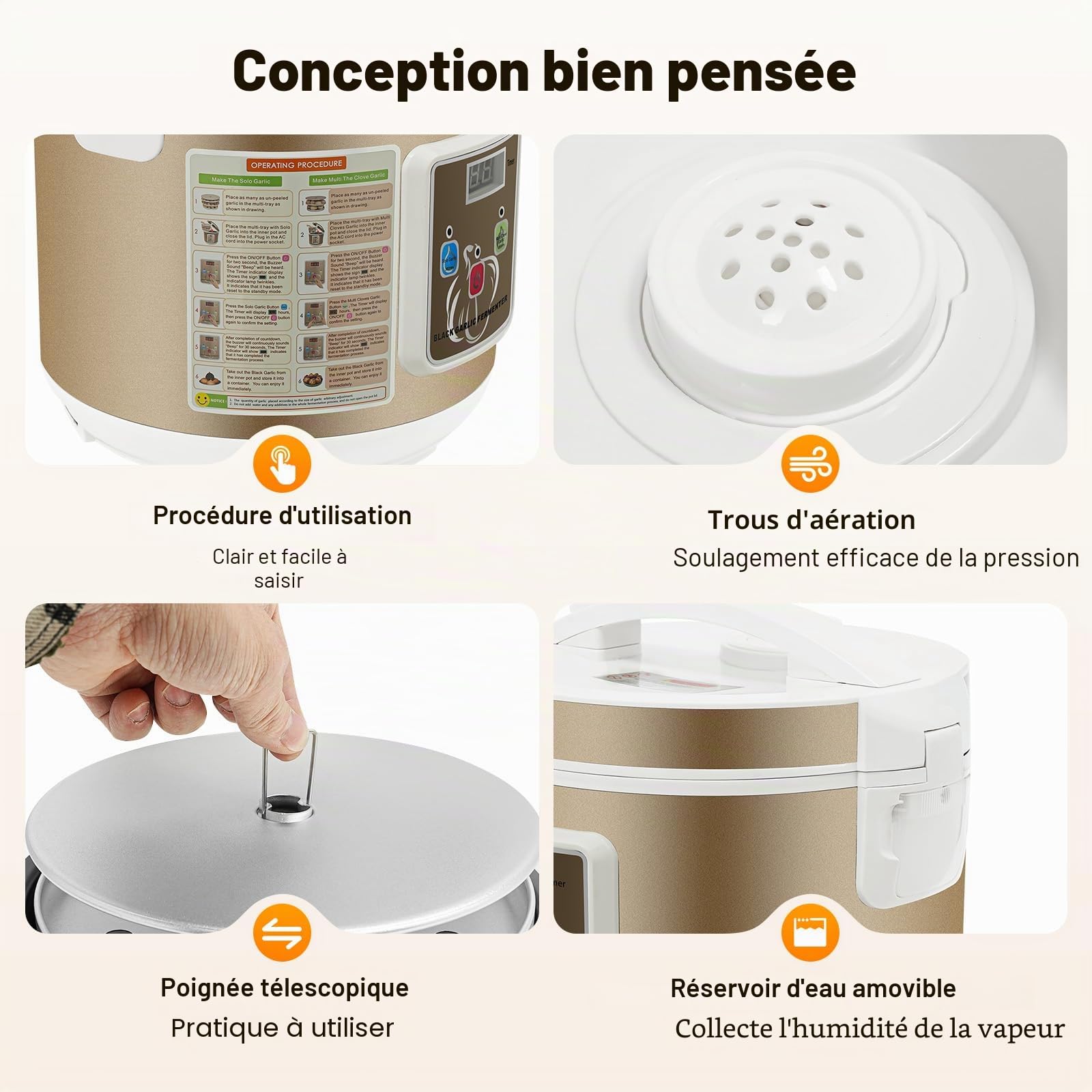 Fermenteur d'ail noir - 90 W - Contrôle automatique intelligent - Avec contrôle du temps et de la température - Pour la fabrication d'ail noir, yaourt alimentaire