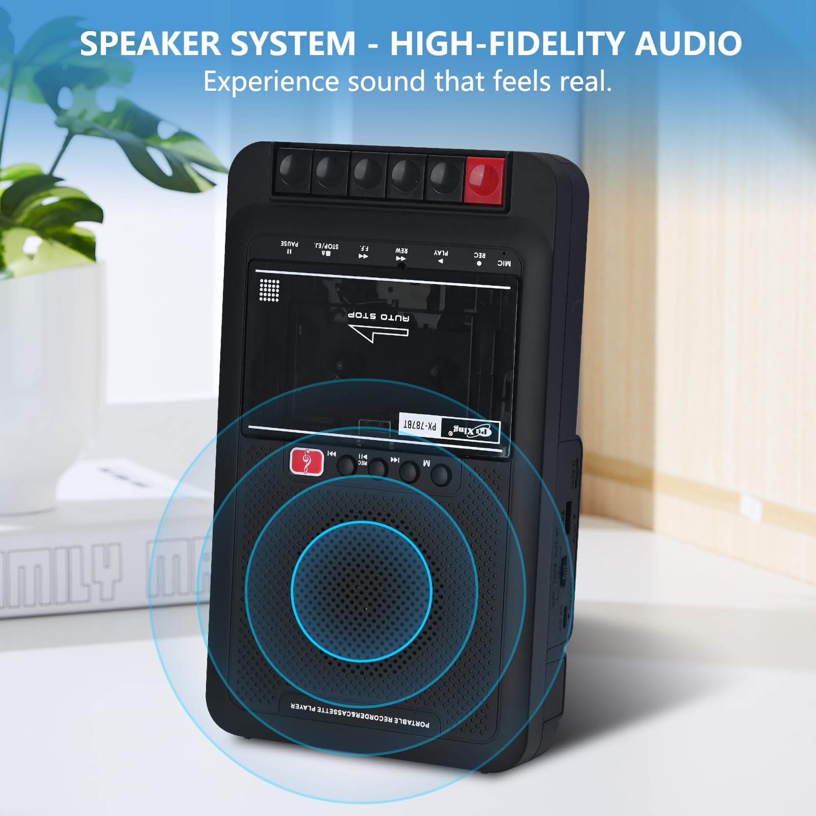 Boombox - Reproductor de casete portátil, retro, graba a casetes/USB/tarjeta TF a través de micrófono, reproductor de cinta de casete con conector para auriculares, calidad de sonido HiFi, portátil de