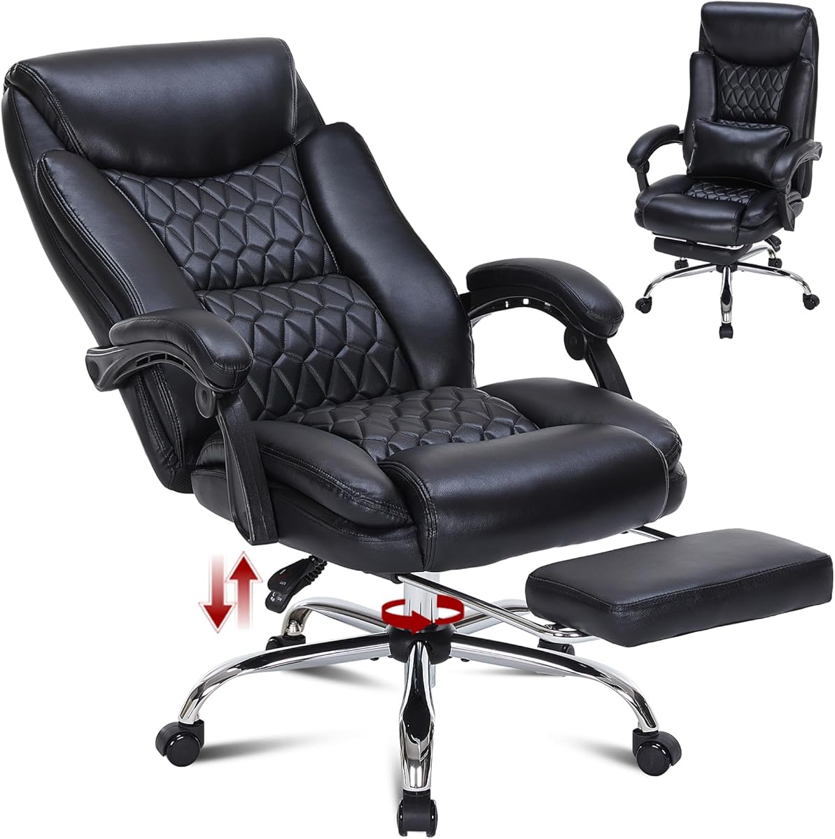400lbs Reclining Executive Office Chair with Foot Rest, Big and Tall Ergonomic Office Chair, Home Office Desk Chairs for Heavy People (Black)
