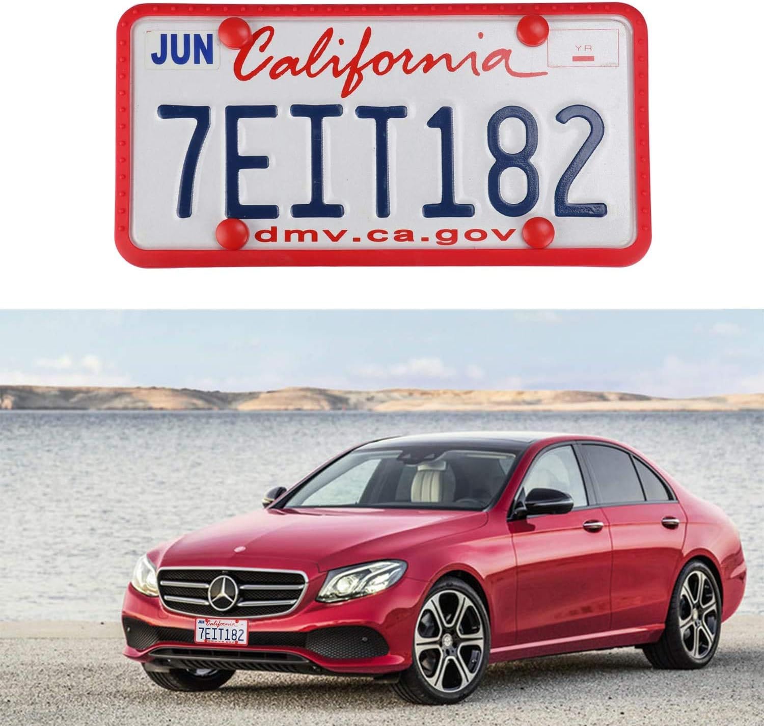 LivTee Silicone License Plate Frames Covers, 2 Pack Universal American Car Accessories License Plate Bracket Holder with Bolts Washer Caps, Rust-Proof, Rattle-Proof, Weather-Proof, Red
