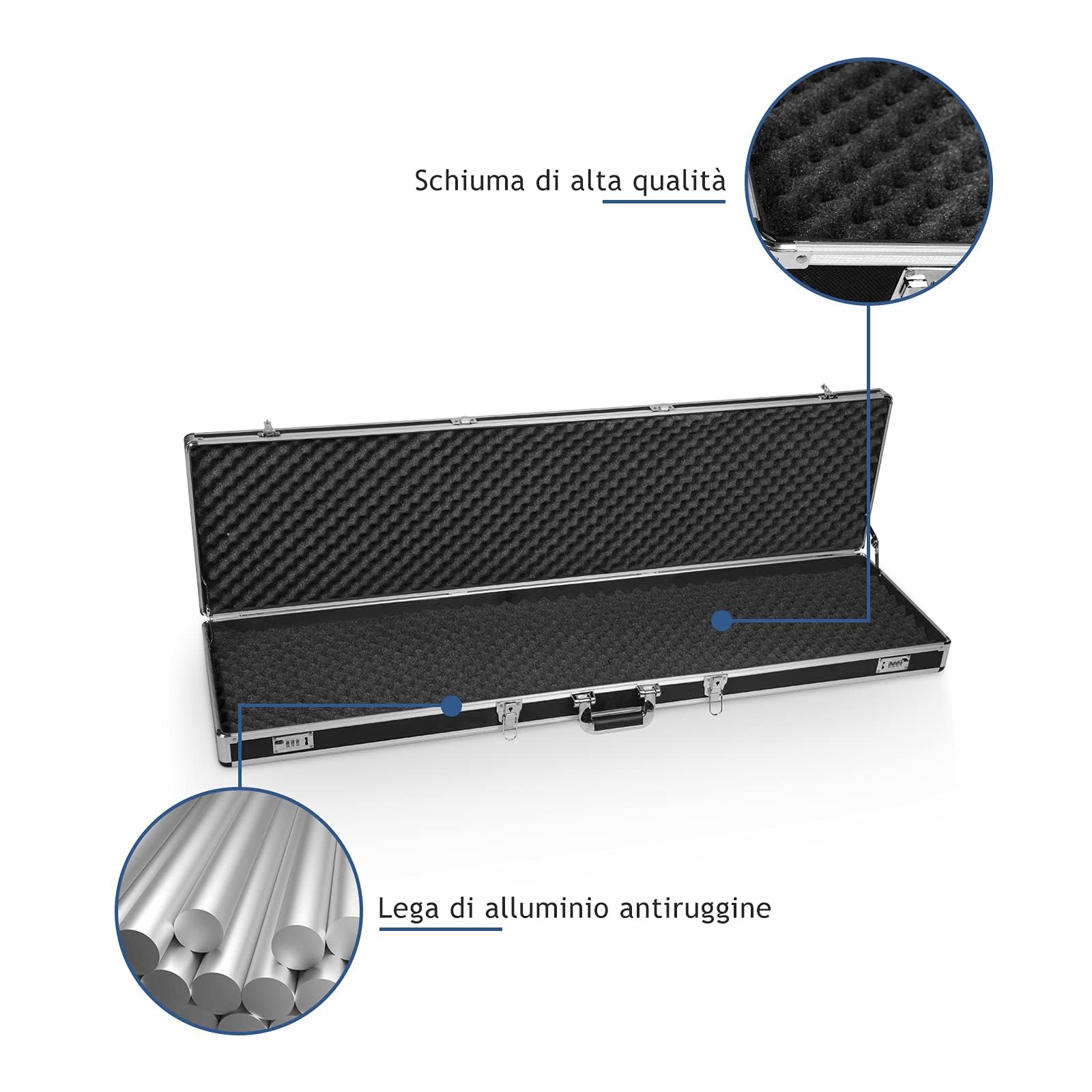 RELAX4LIFE Custodia Rigida in Alluminio per Fucili, Valigetta Dura con Imbottitura Protettiva Interna in Schiuma, Cassetto Portatile per Armi con Chiusura di Sicurezza per Fucili