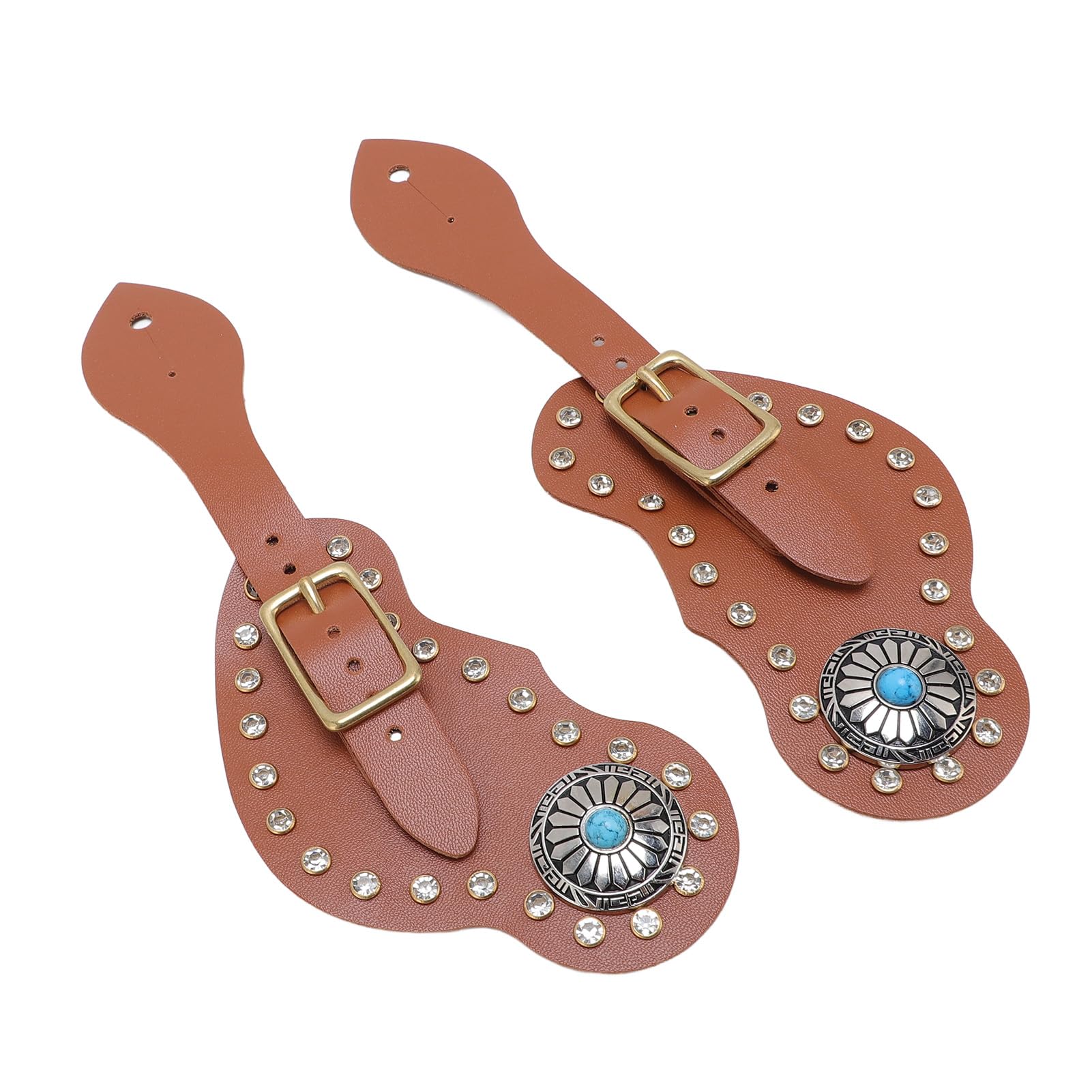 Ymiko Western Cowboy Spur Straps Set Crystal Rhinestone Brown Adjustable Equestrian Rodeo Accessories