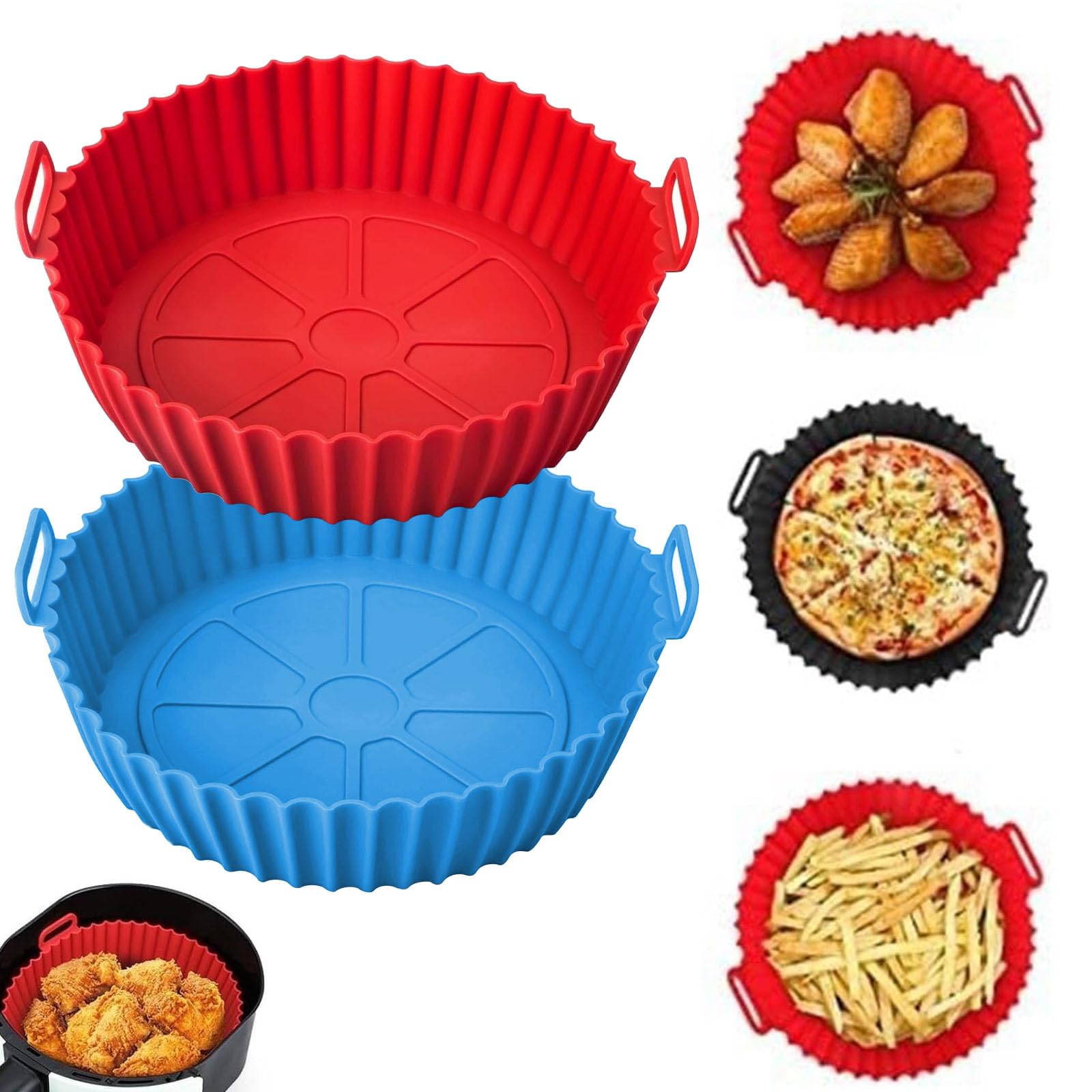 PANCA Silicone Air Fryer Mats Pack of 2 - Multicolor, Round Silicone Basket Baking Tray I Pot with Ear Handles I Nonstick Reusable Heat Resistant I Cooking Oven Insert Accessories (B0CYHBXHDC) Amazon Price History, Amazon Price Tracker