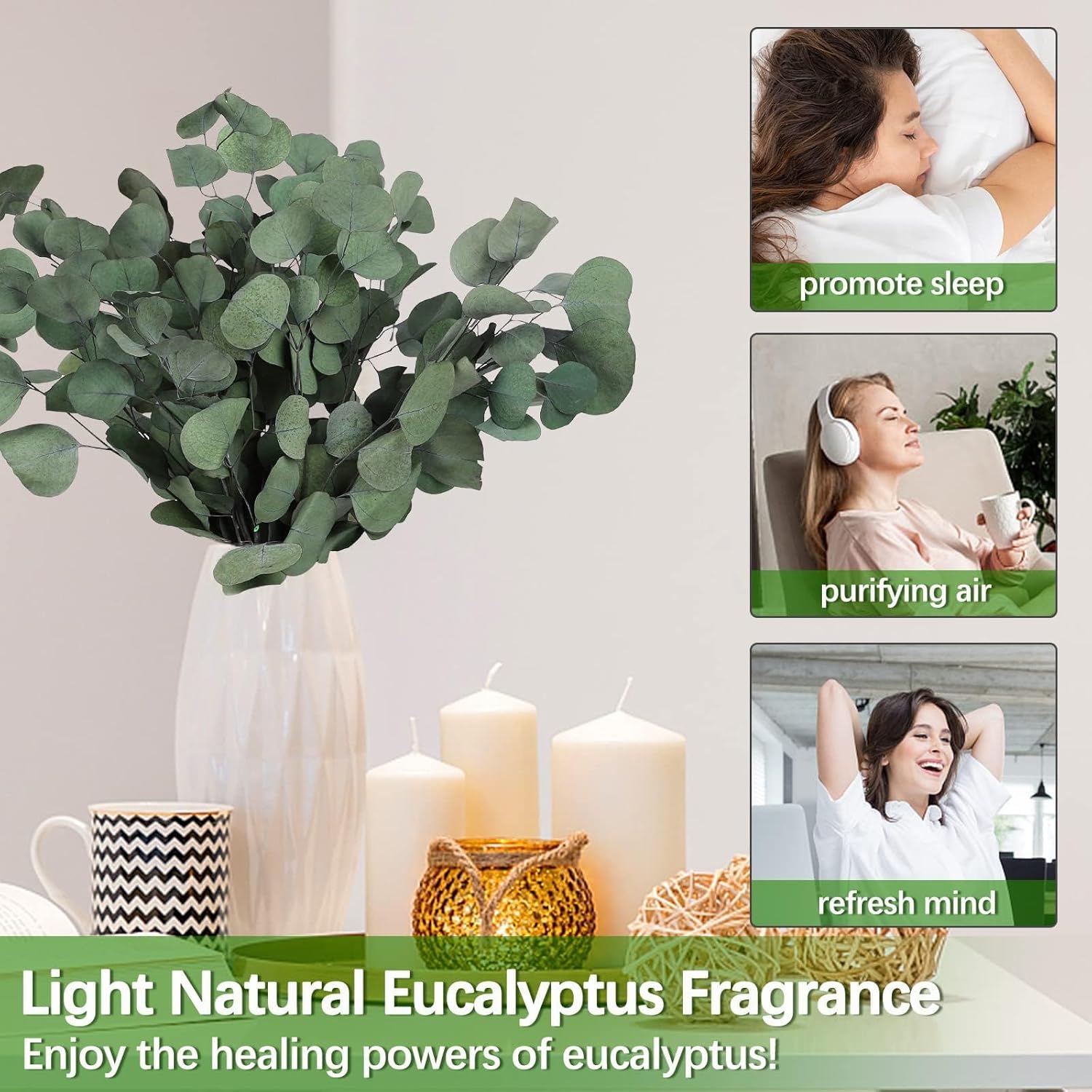 real eucalyptus stems 20pcs dried preserved fresh eucalyptus silver dollar leaves for shower - greenery branches for wedding home party vase filler spring decor green-apple eucalyptus