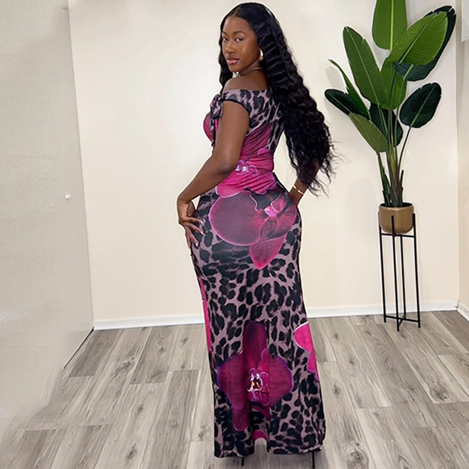 Women's Sexy 2 Piece Maxi Skirt Set Floral Print Sleeveless Off Shoulder Top High Waist Skirt Outfits Party Dresses - Image 6