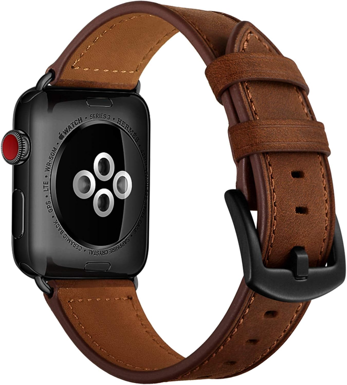 Leather Band Compatible with Apple Watch Series 11 10 46mm Vintage Bands Dark Brown Replacement Strap for iWatch Men Women Series 9 8 7 45mm Series 6 SE 5 4 44mm 3 2 1 42mm - Image 3