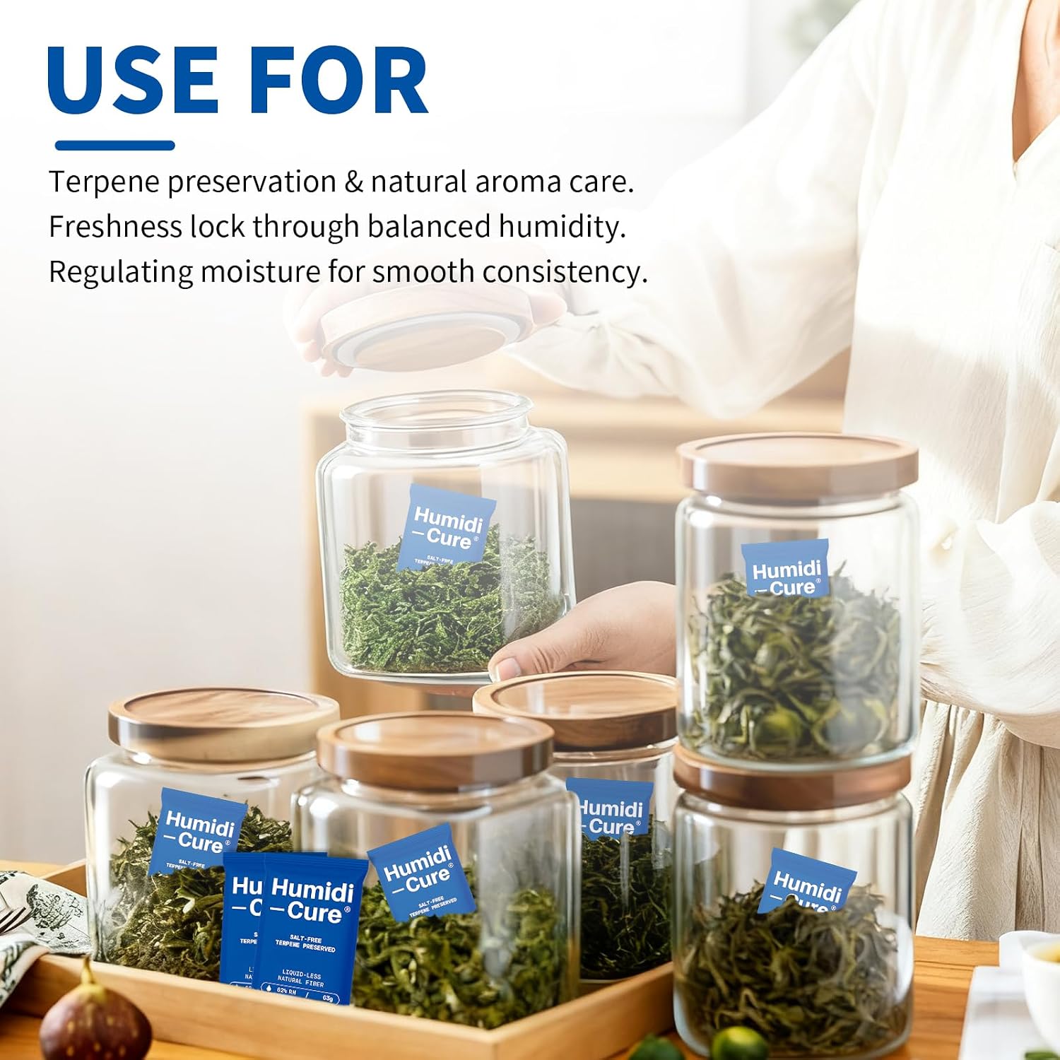 Humidi-Cure 62% RH 2-Way Humidity Packs, Size 8g, 10 Packs, Moisture Absorbers for Storing 1 oz Herbs, Humidity Control Packs Preserving Aroma and Flavor with Liquidless Plant-Fiber, Salt-Free