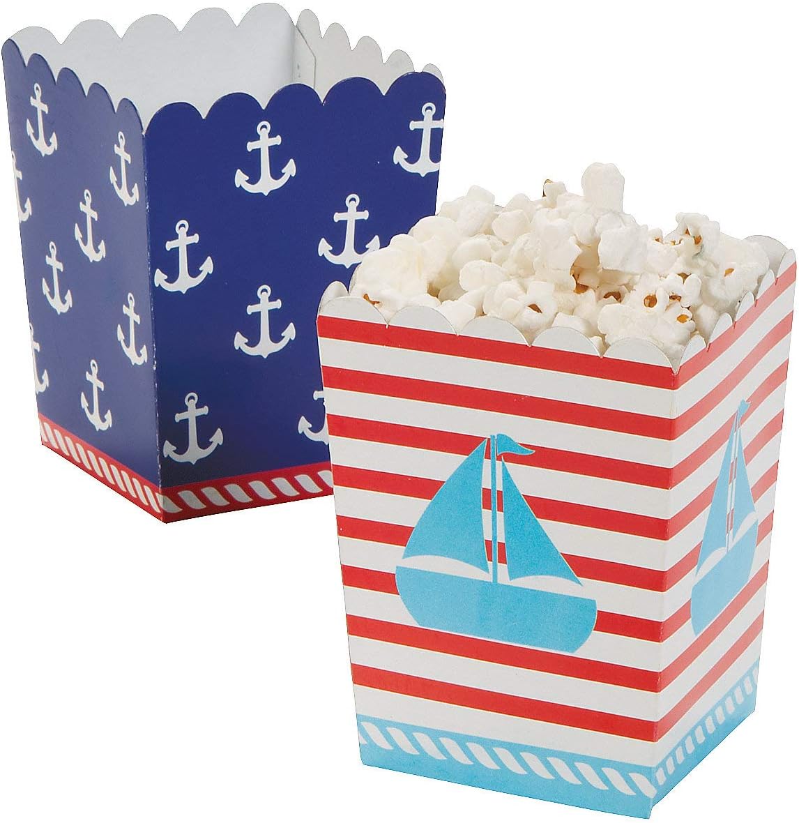 Mini 1st Sailor Popcorn Boxes (24pc) - Nautical Style - Birthday Party Popcorn Box - Paper Boxes - 2.5" x 2.5" x 4" OTC