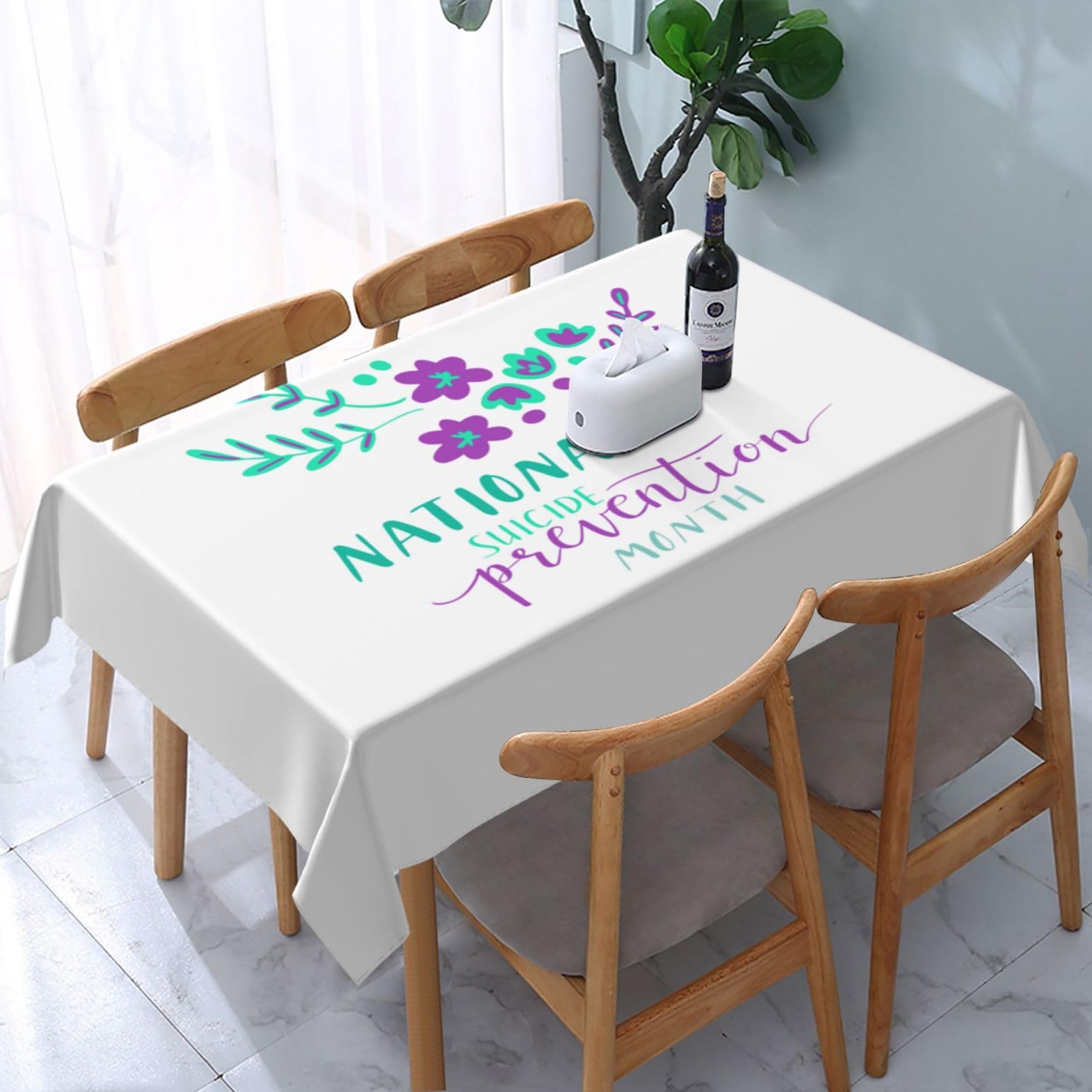 JunHeArt Suicide Prevention Awareness Month Tablecloth Rectangle Table Cover Washable Table Cloths Decor For Kitchen 54" X 72"