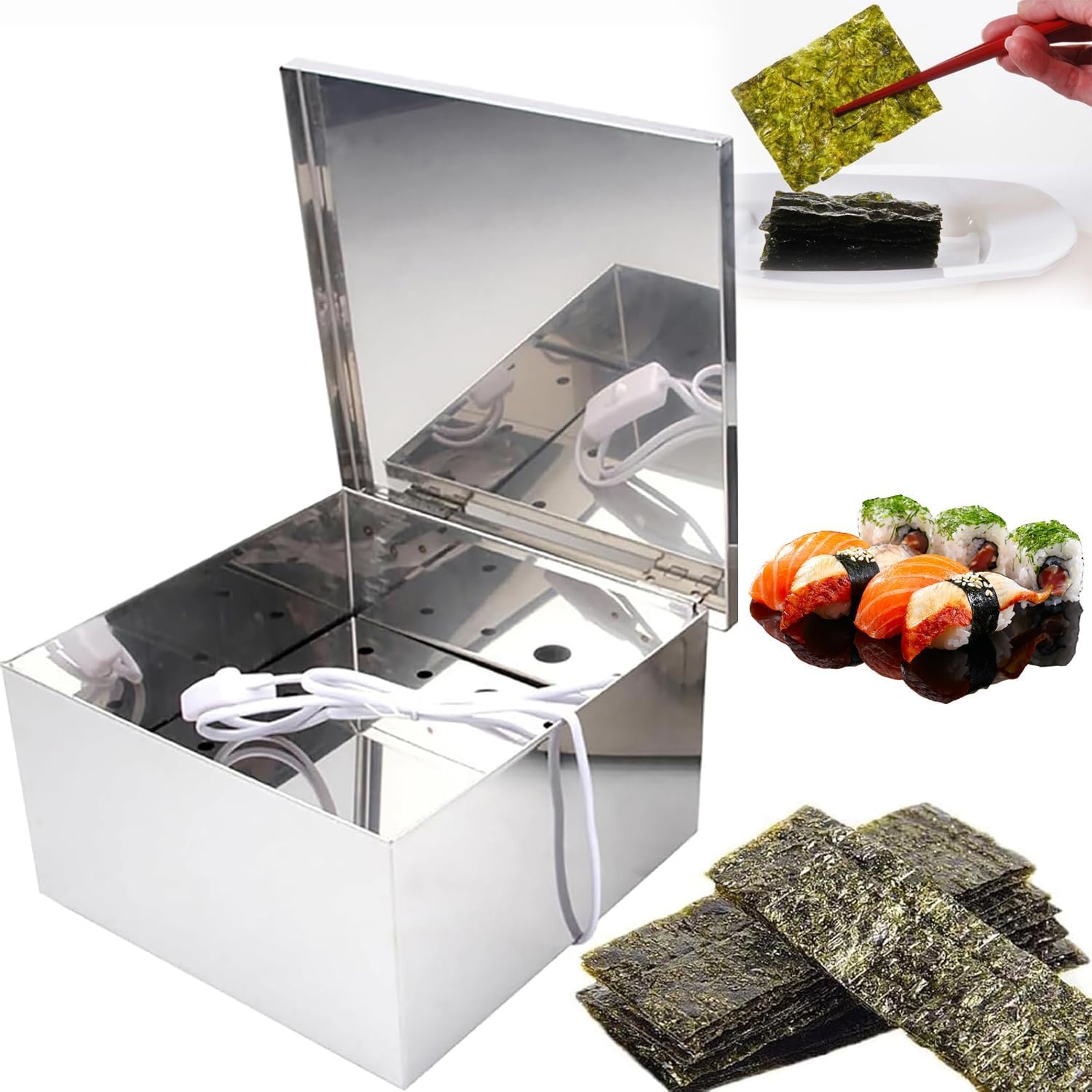 Contenedor De Algas De Acero Inoxidable, 25W Caja De Secado De Algas, Con Función De Secado Bombilla De Luz Brillante Y 4 Pies Aislantes, Hacer Algas Crujientes Y Nori, Para Sushi Bar, Restaurante