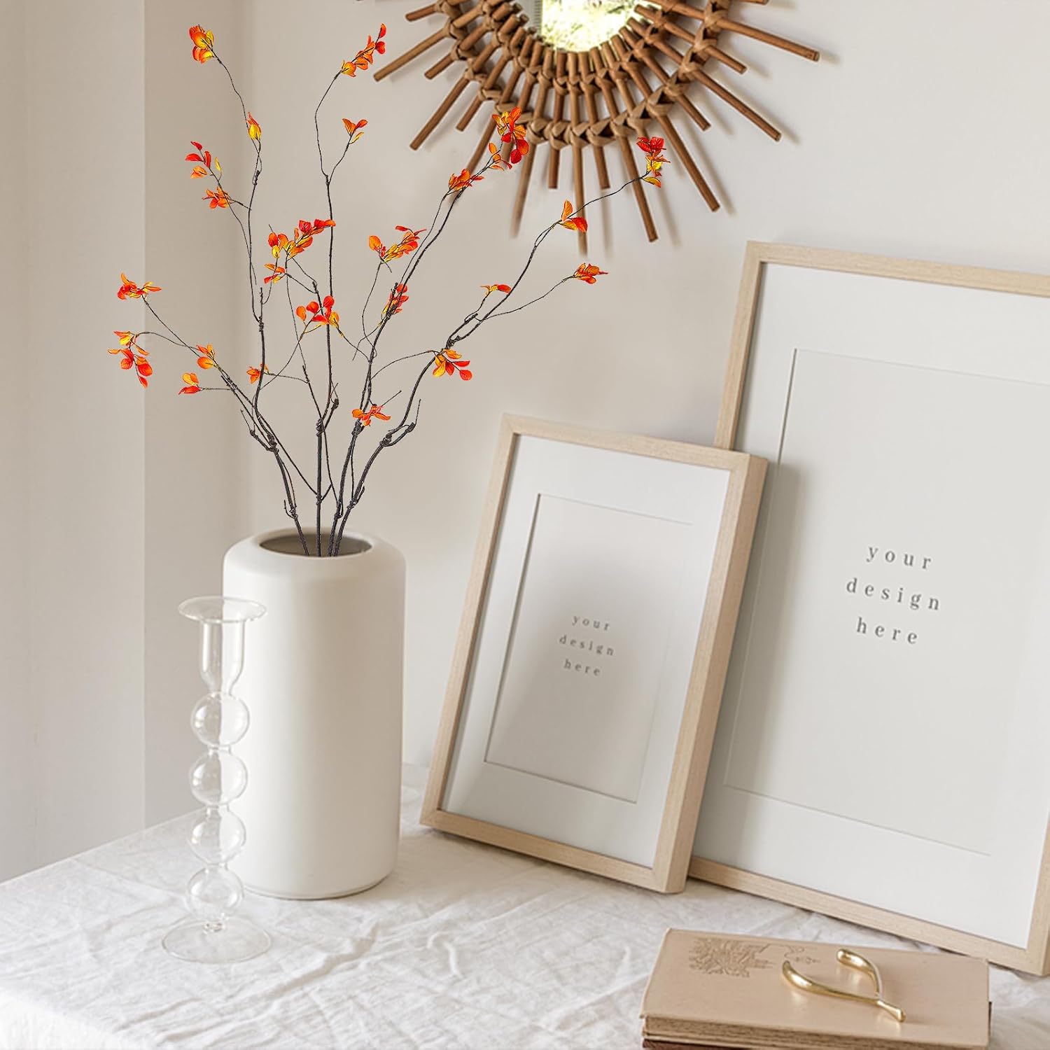 4pcs 38"Fall Artificial Ficus Branches Greenery Branches, Autumn Fake Plants with Stems Faux Yellow Leaf Shrub Bushes for Home Indoor Centerpiece Vase Filler,Thanksgiving Banquet Decor(Orange) - Image 5