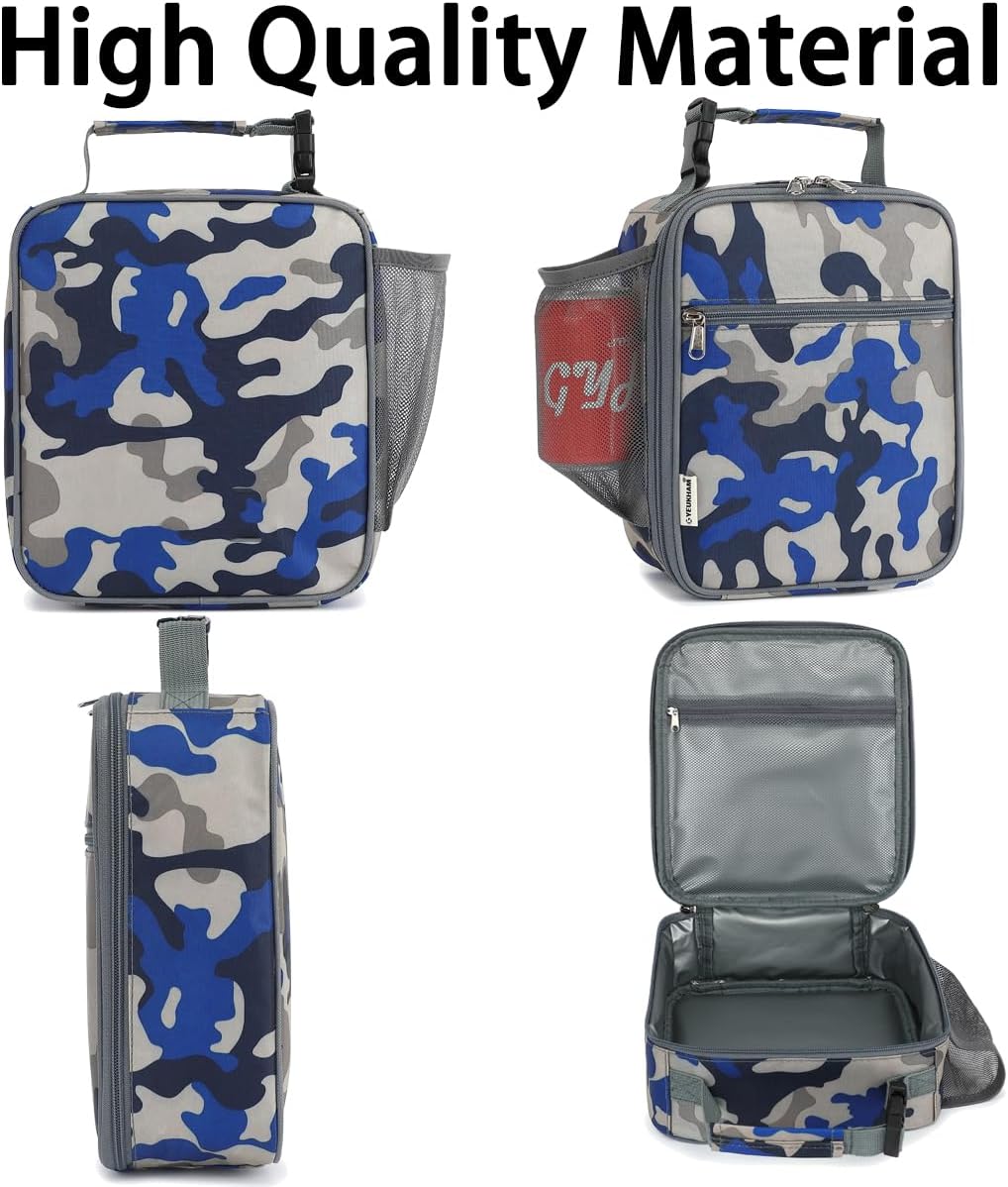 GYEUKHAM Lunch Box for Kids Boys Girls Men Women, Insulated Small Soft Cooler Lunch Bag Kit for School Work Picnic Travel - Reusable Portable lunchbox,Blue Camouflage image 5